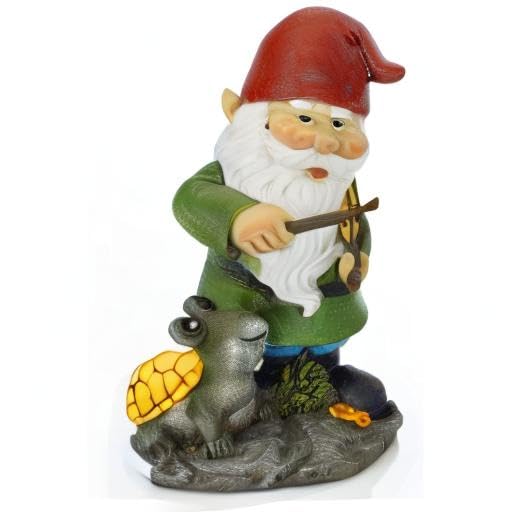 VP Home Solar Powered LED Fiddler Gnome with Glowing Turtle - Outdoor Garden Decor Light for Yard, Pathway & Patio - Weatherproof Gnome Statue Gift for Christmas, Birthday & Home Decoration