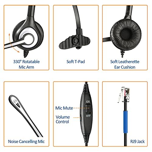 Wantek Noise Cancelling Headset with Microphone & Mute Switch - RJ9 Telephone Headset Compatible with Cisco 6851/6945/7841/7861/7942/7945/7961/7962/7965/8811/8841 Office Phones - Perfect for Call Centers & Remote Work