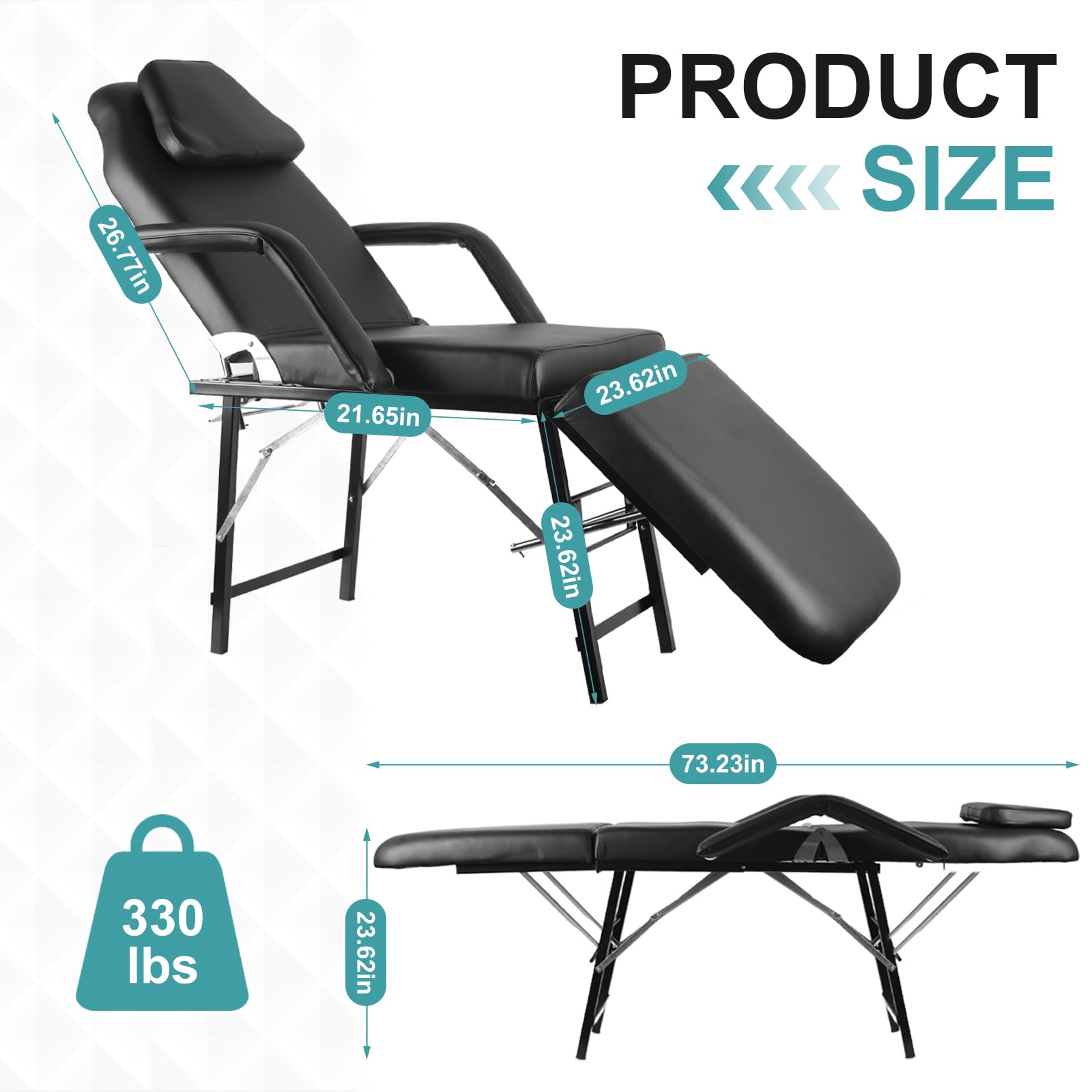 Portable Foldable Tattoo Chair with Storage Bag - Adjustable Massage Bed 73 Inch for Tattoo Salon, Beauty Spa & Facial Treatments - Removable Headrest & Armrest - Easy to Carry & Store - Perfect for Professional Tattoo Artists, Estheticians & Mobile Beauty Services