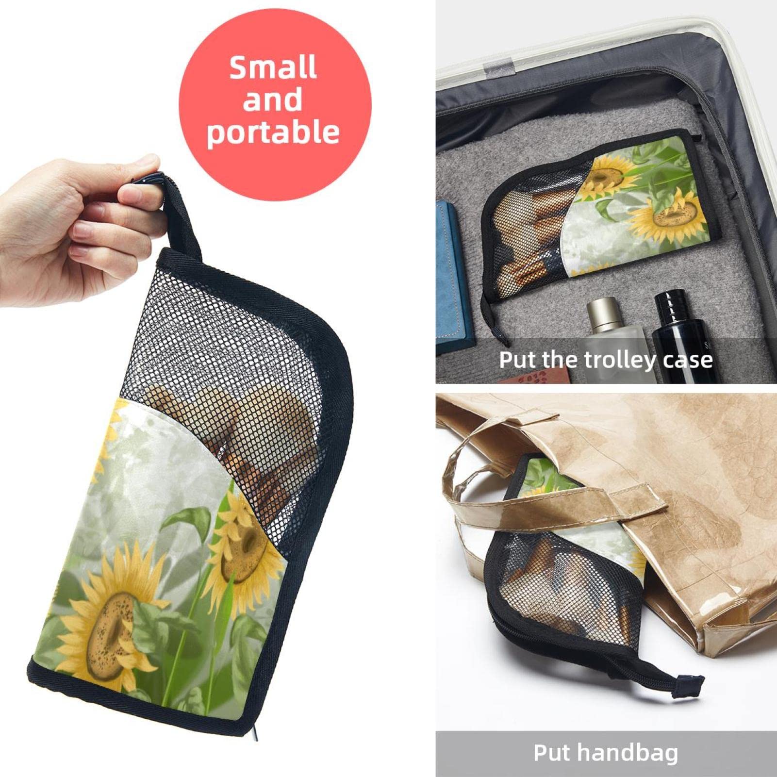 Premium Makeup Brush Organizer Bag with 12 Brushes - Sunflower Field Design, Portable Cosmetic Brush Holder Case for Travel & Home Storage