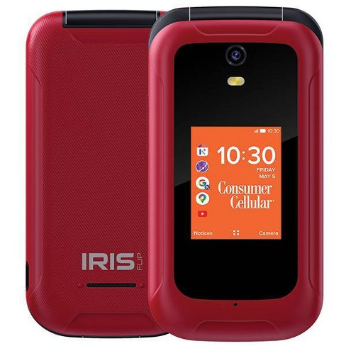 Consumer Cellular Iris 8GB Red Flip Phone - Compact & Easy-to-Use Senior Flip Cell Phone for Emergency Calls & Everyday Use