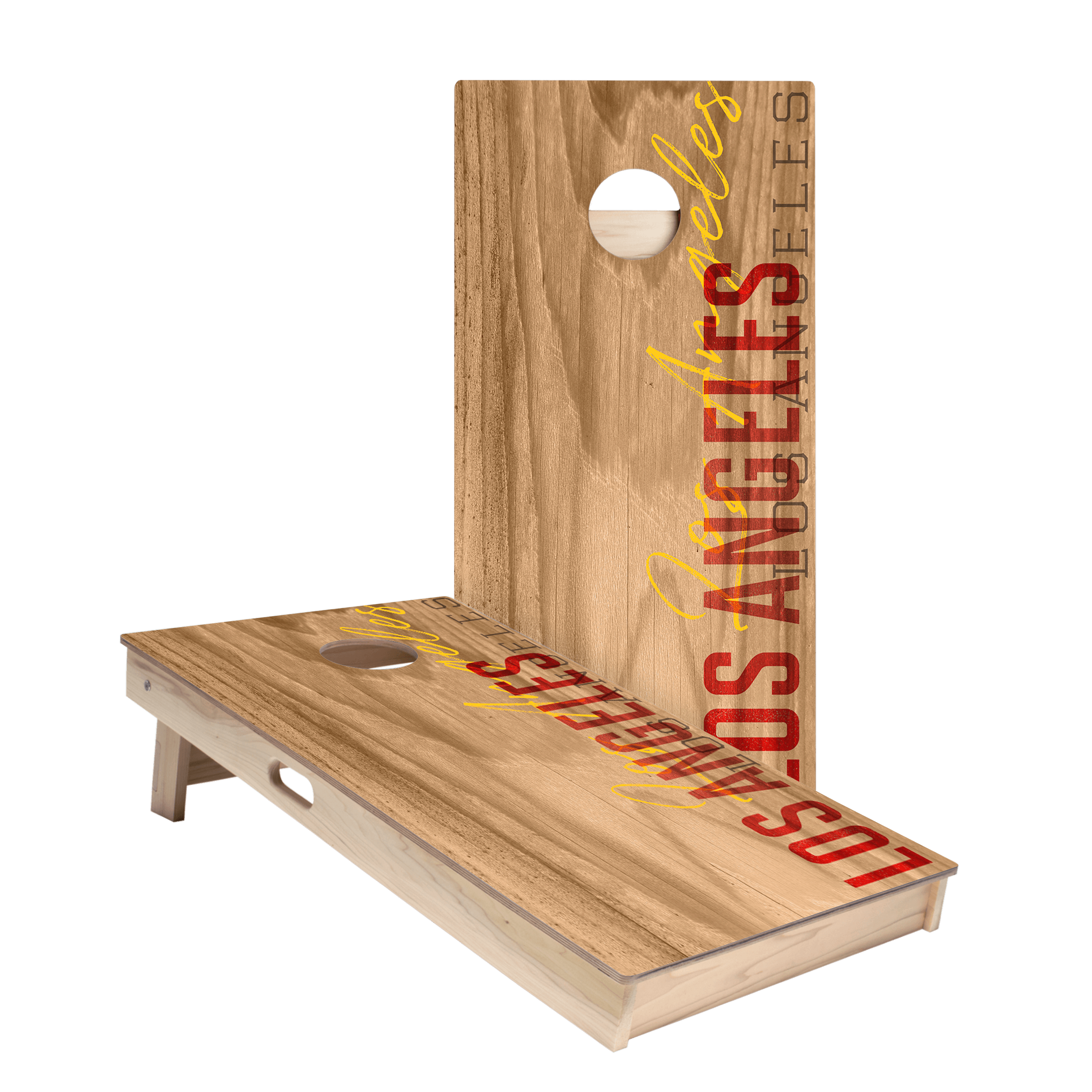 Premium Red Cornhole Boards Set - Official Size for Tailgating, Backyard Parties & College Game Day Fun - Durable LA-Themed Design for Outdoor Entertainment