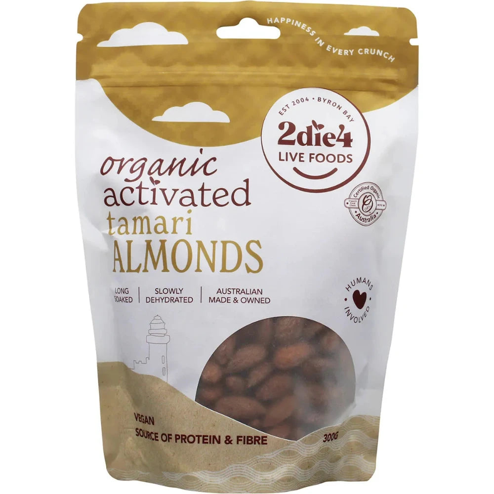 Organic Activated Tamari Almonds 300g by 2DIE4 LIVE FOODS | Gluten-Free, Non-GMO Snack | Perfect for Keto, Paleo & Vegan Diets | Healthy On-the-Go Snacking & Party Treats