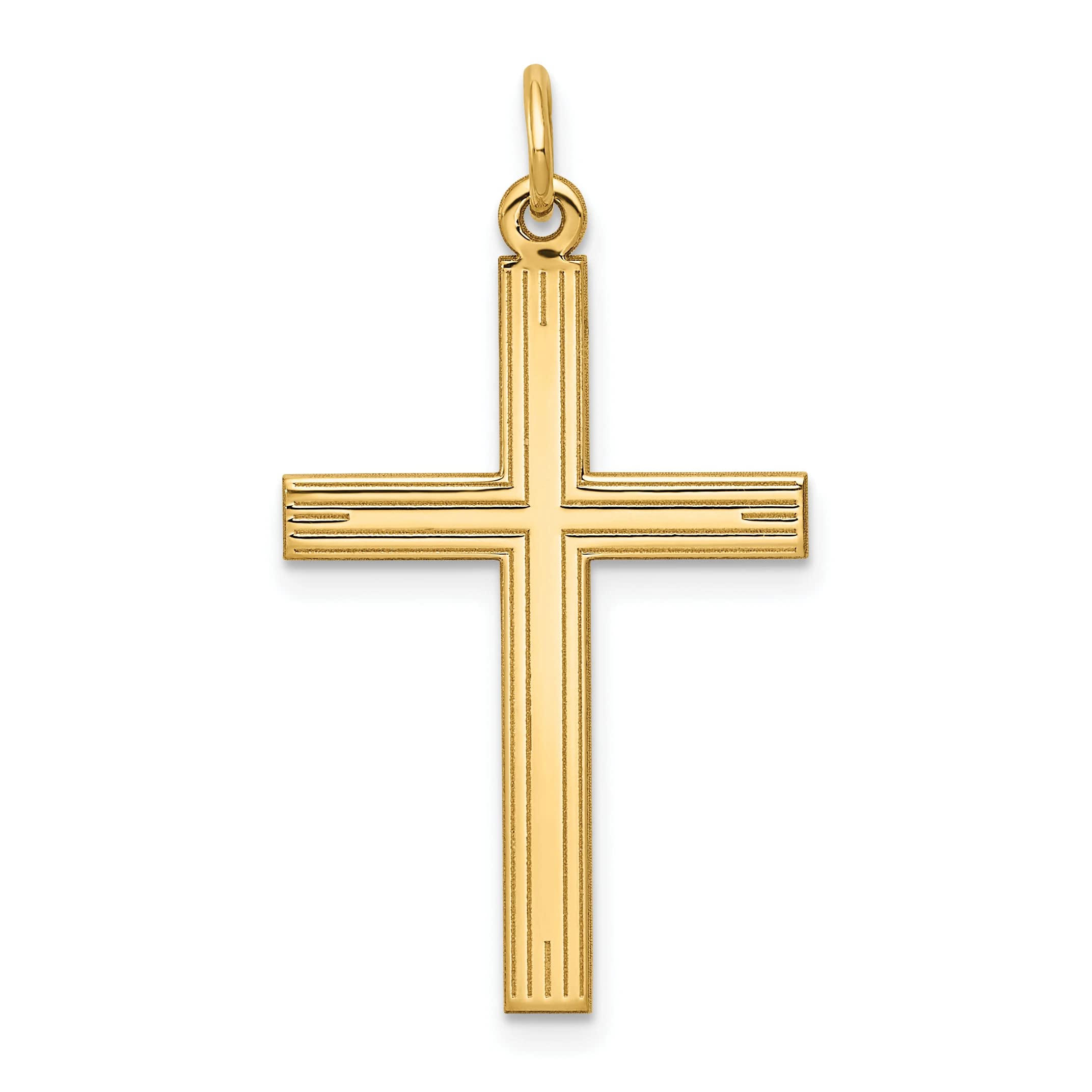 14K Yellow Gold Laser-Engraved Cross Pendant Necklace for Women - Elegant Religious Jewelry Gift for Baptism, Confirmation & Everyday Wear