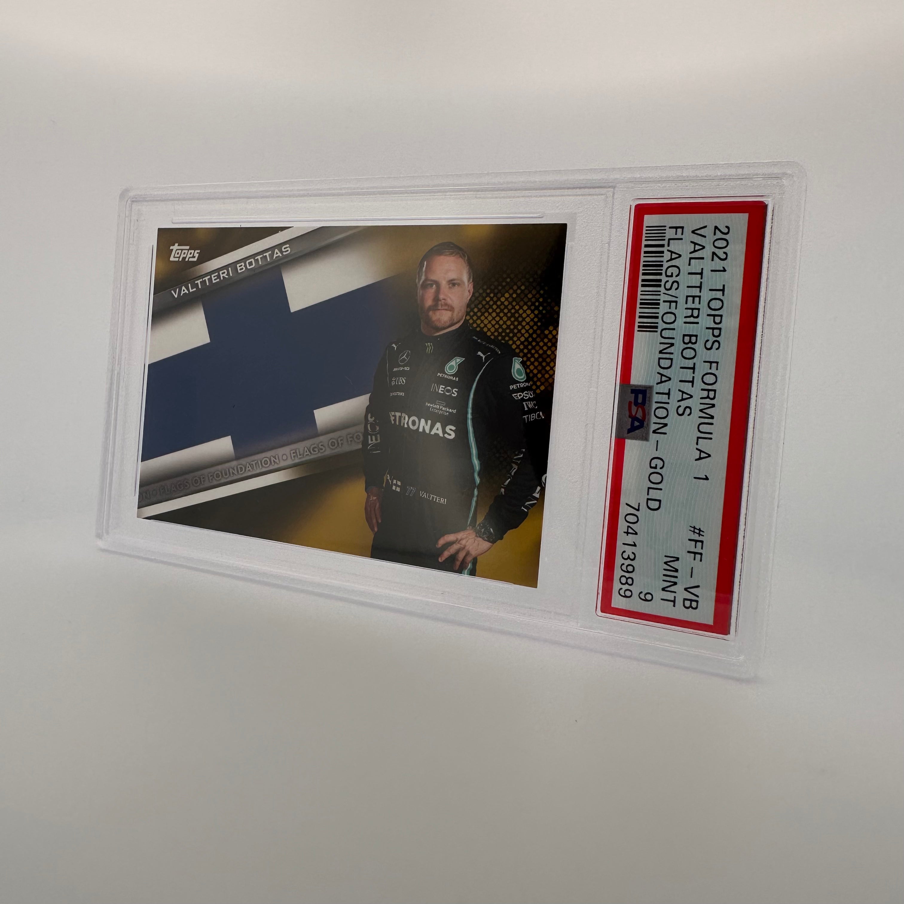 PSA 9 Graded 47/50 Valtteri Bottas #FF VB Flags Of Foundation Gold Parallel - Rare F1 Racing Collectible Card for Display & Investment