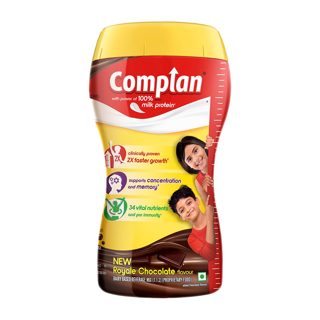 Complan Royale Chocolate Nutrition Drink Powder for Kids - 500g Jar | High Protein & 34 Essential Vitamins for Child Growth | Perfect for School Lunchboxes & After-School Snacks
