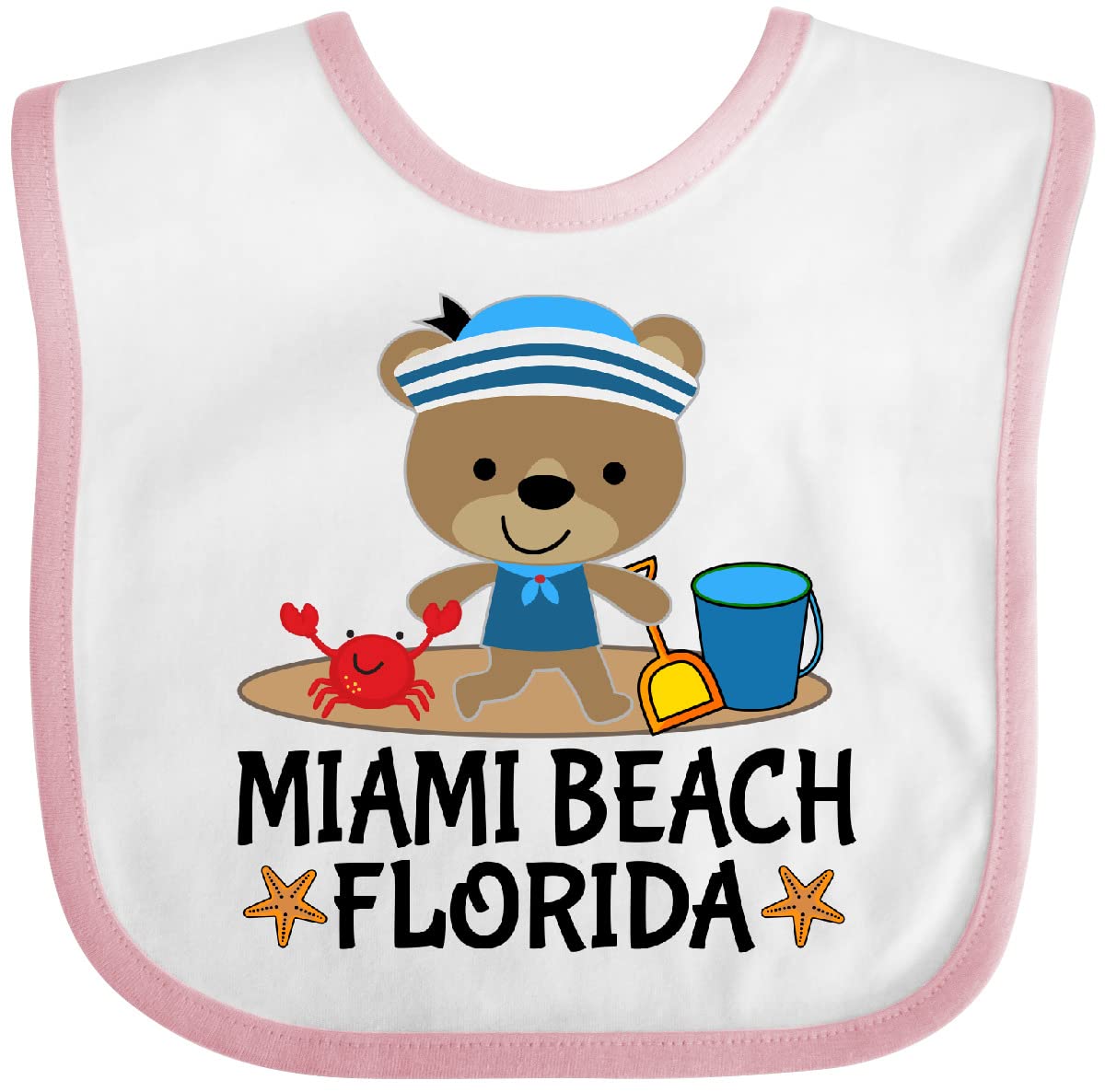 Inktastic Miami Beach Florida Cute Vacation Baby Bib - Soft Cotton Drool Bib for Infants & Toddlers - Perfect for Beach Trips, Travel, and Family Photos