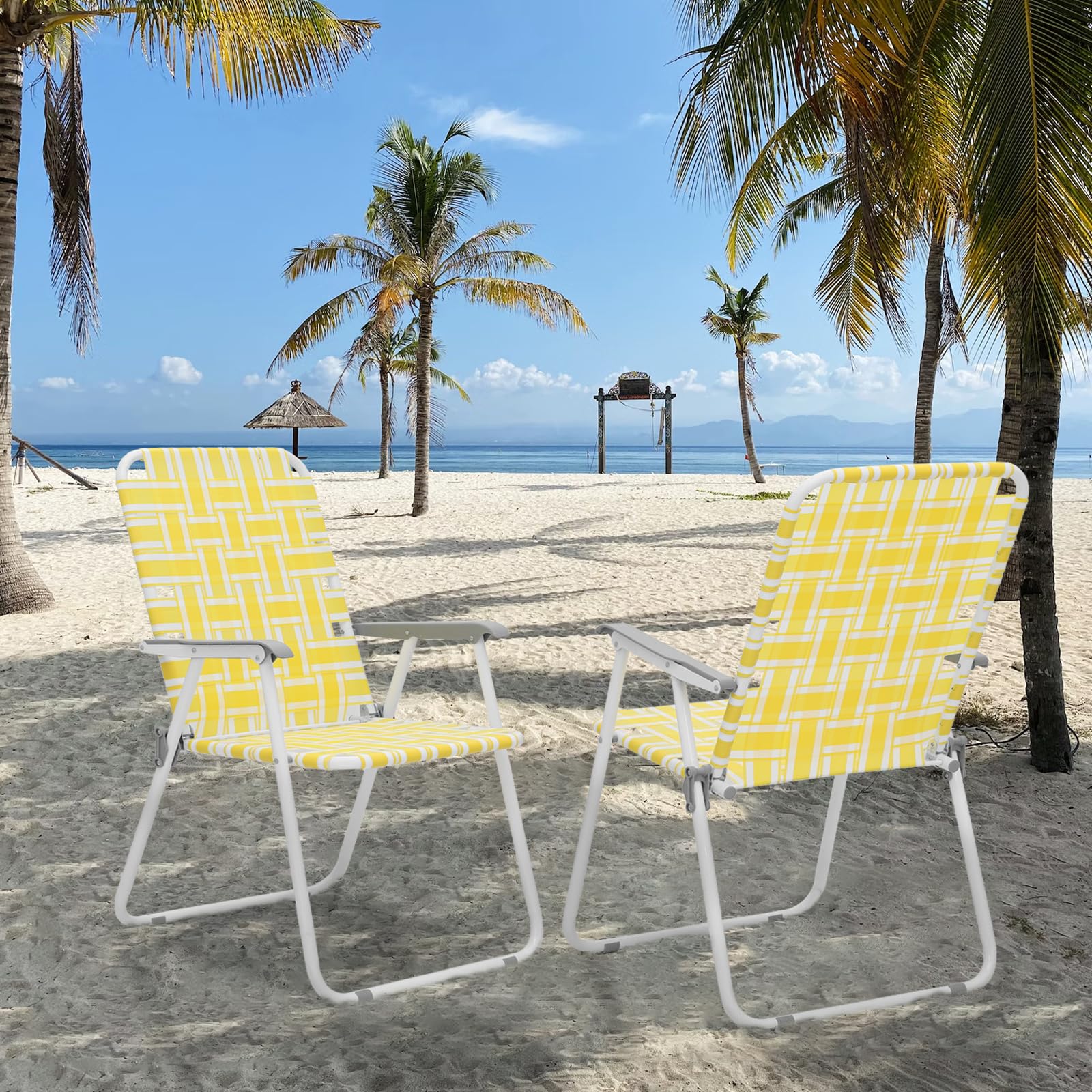 **Magshion Folding Webbed Lawn Beach Chair for Adults – Lightweight Steel Frame, Portable Outdoor Camping Chairs – Supports 250 lbs – Perfect for Fishing, Patio, Yard, Garden & Picnics (2-Pack, Yellow)**
