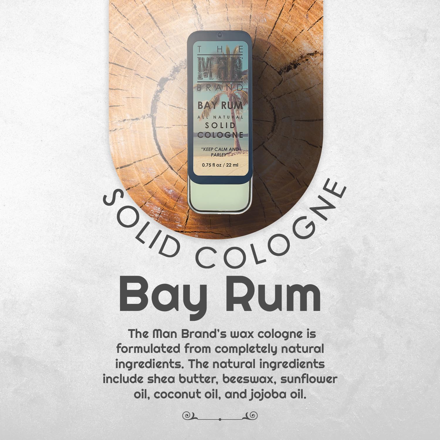 Bay Rum Solid Cologne for Men - Natural, Travel Size (3/4 oz) | Long-Lasting Fragrance Wax | Classic Bay Rum Scent | Perfect for Travel, Gym & Everyday Use