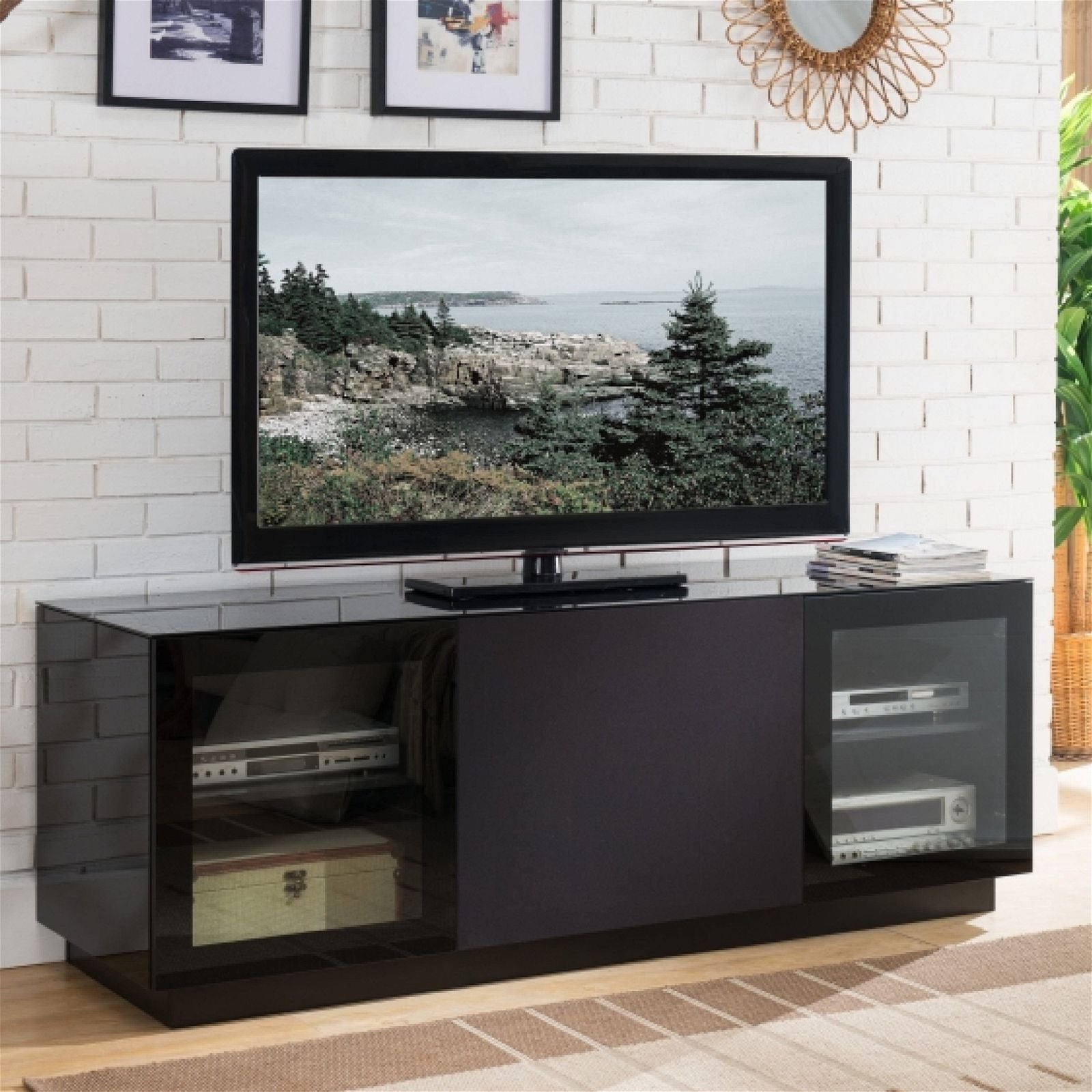Premium 180cm Platinum Home Theater TV Stand, Black Entertainment Center by Tauris - Perfect for Living Room & Home Theater Setup