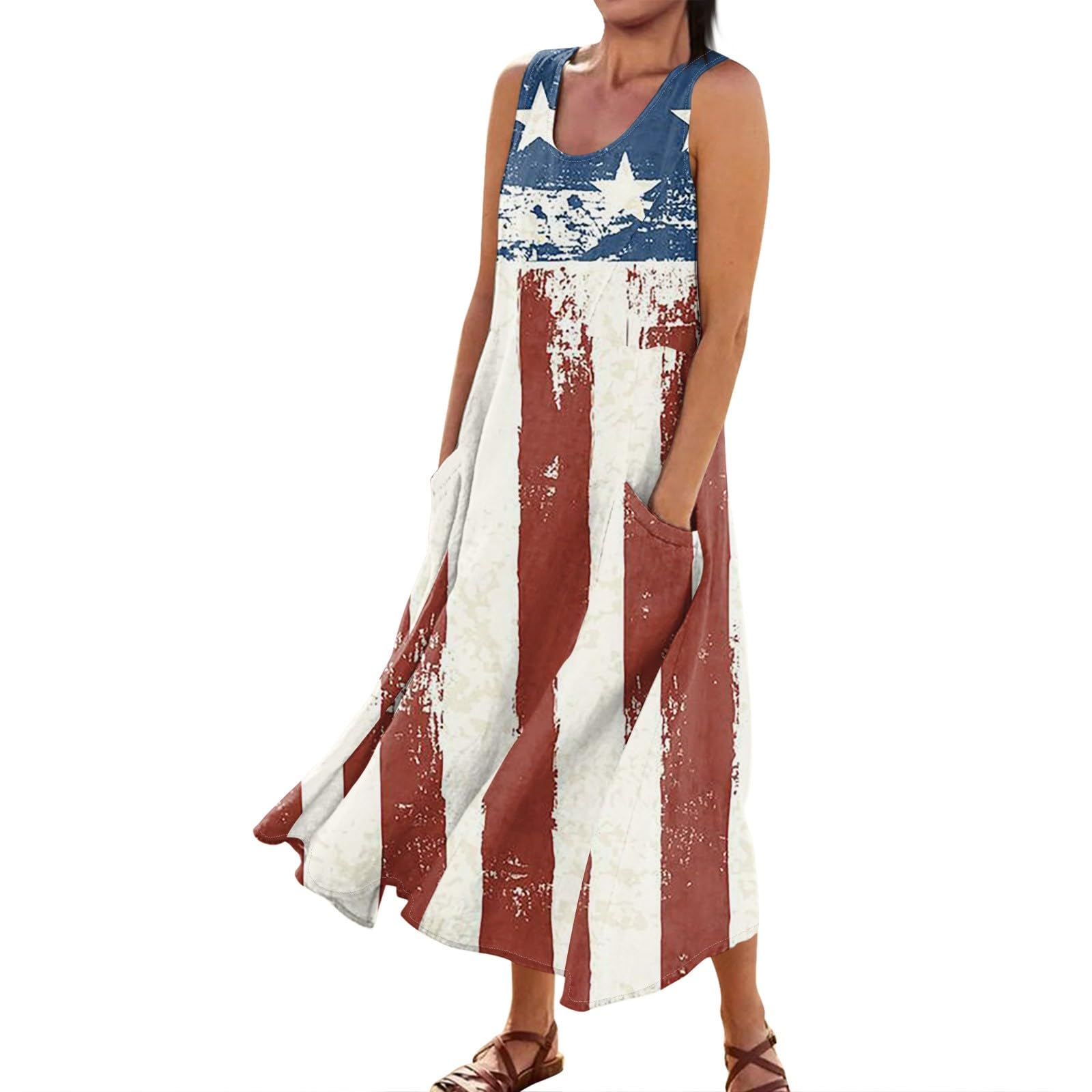 2024 Women's Flowy Maxi Sun Dress - Light Blue 3XL | Summer Beach Holiday Dress, Independence Day & Party Wear | Casual & Festive Occasions