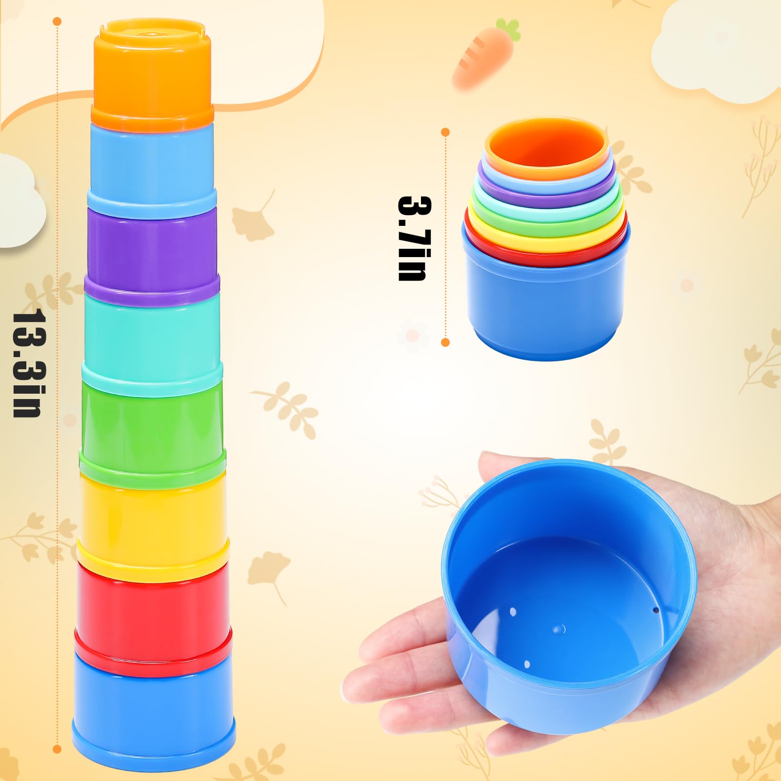 MEWTOGO 8 Pcs Rabbit Stacking Cups - Safe Reusable Bunny Toys in Rainbow Colors, Durable Nesting Cups for Small Animals (Hamsters, Guinea Pigs, Chinchillas) - Perfect for Food Hiding, Foraging & Playtime Activities