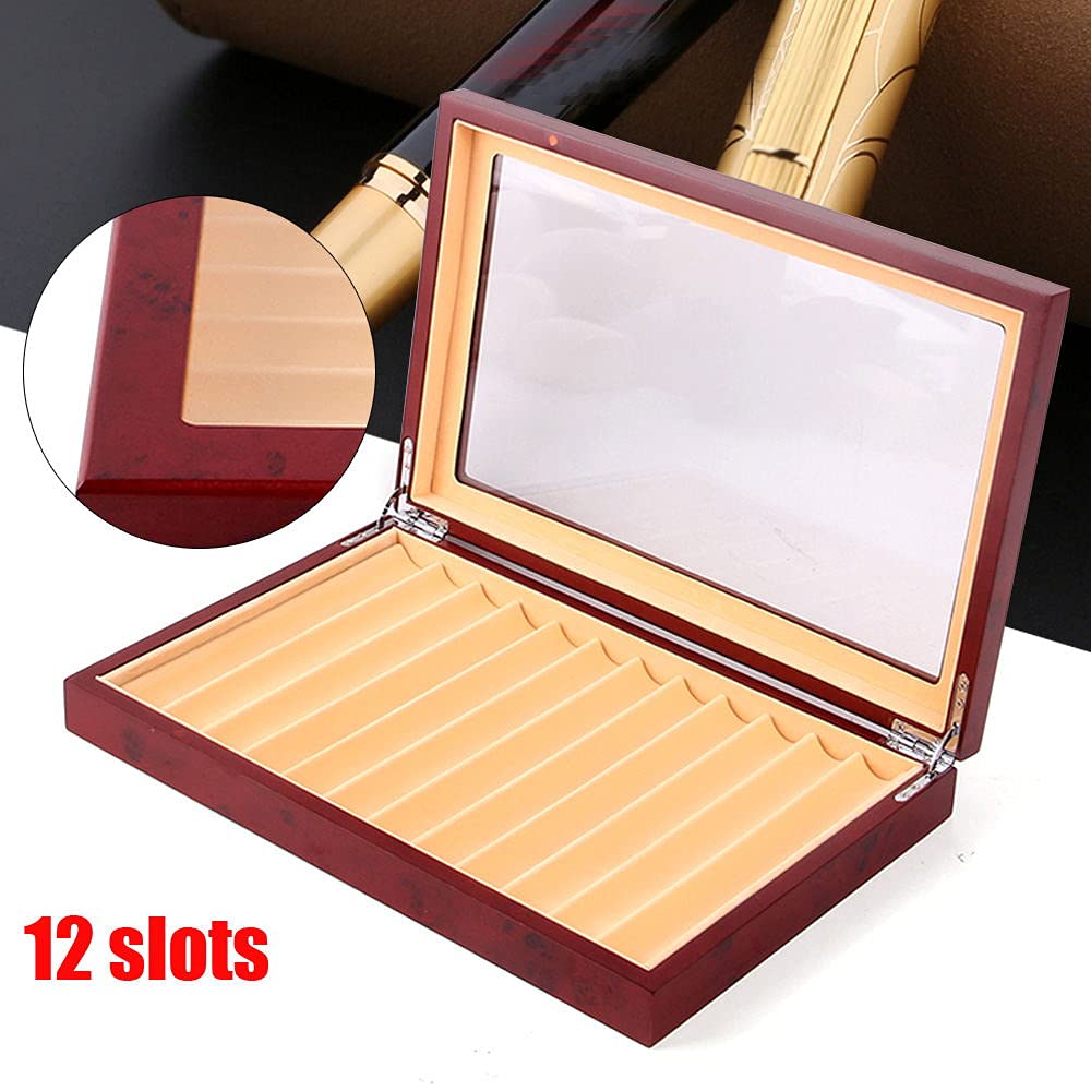 2-Layer Wooden Pen Display Box with Glass Window - 12 Slot Fountain Pen Organizer & Collector Storage Case for Writing, Calligraphy, and Office Use