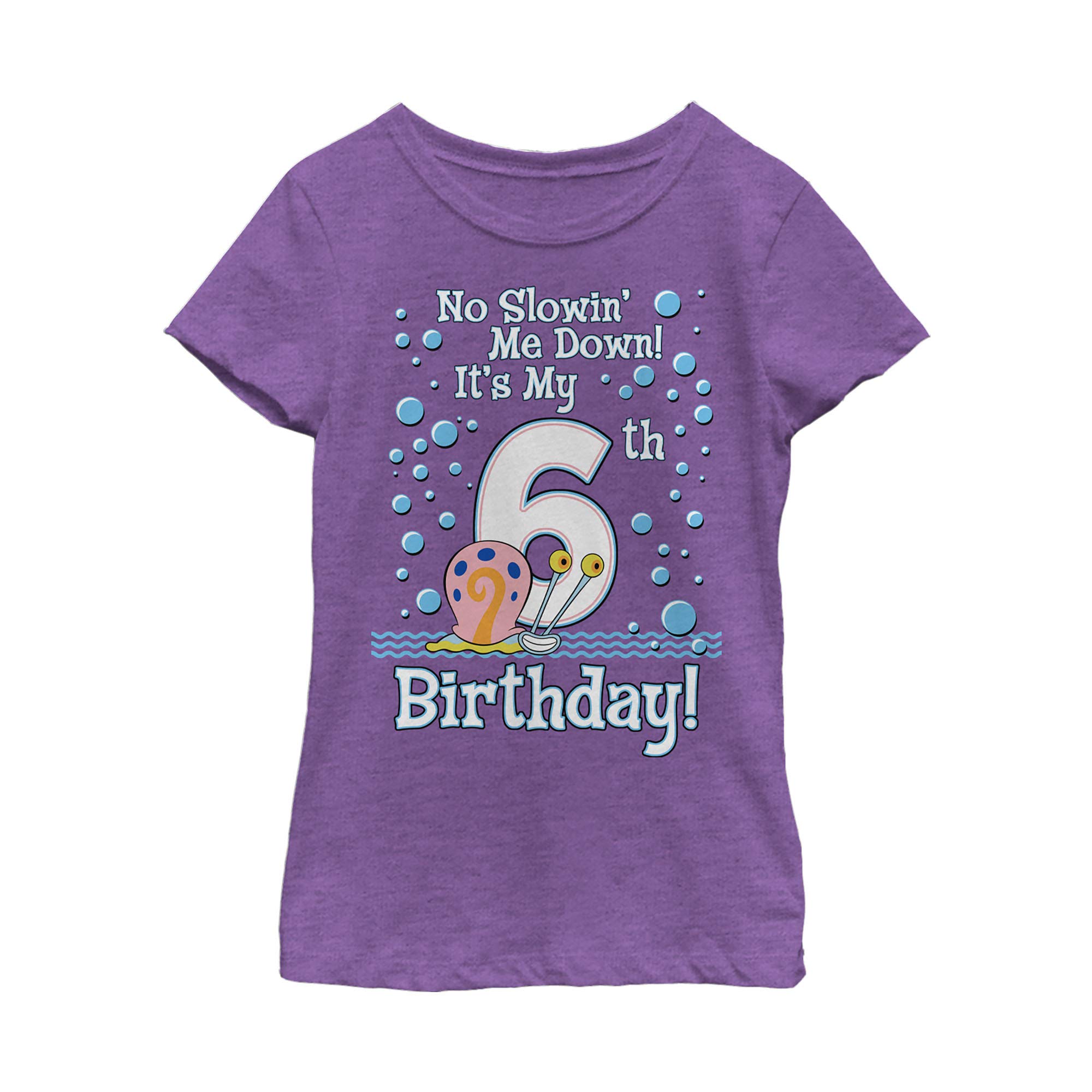SpongeBob SquarePants Gary Birthday 6th Girls Short Sleeve T-Shirt - Cute Cartoon Graphic Tee for Kids, Birthday Party Outfit, Casual Summer Wear