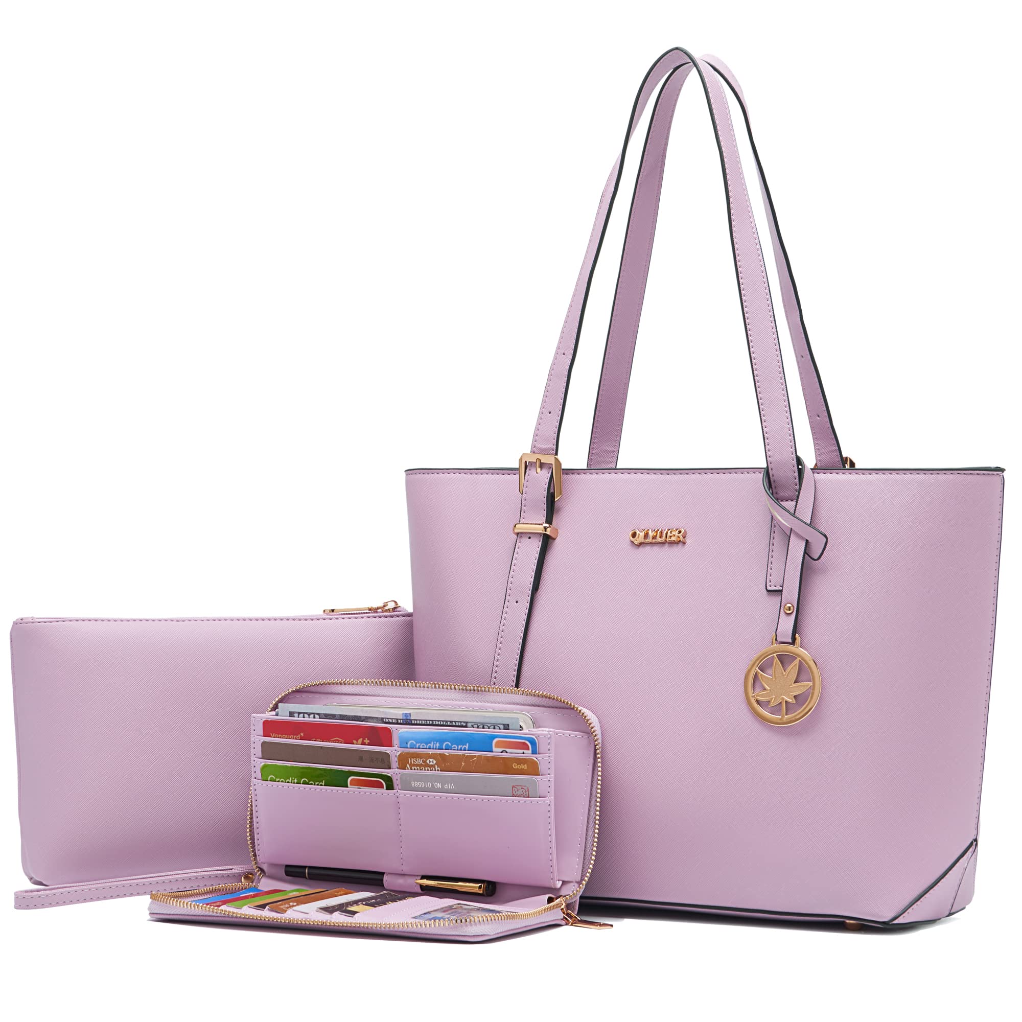 Women's Leather Tote Bag and Wallet Set - Stylish Work Purse with Shoulder Strap & Top Handle - Professional Office Bag, Travel & Daily Use Accessories