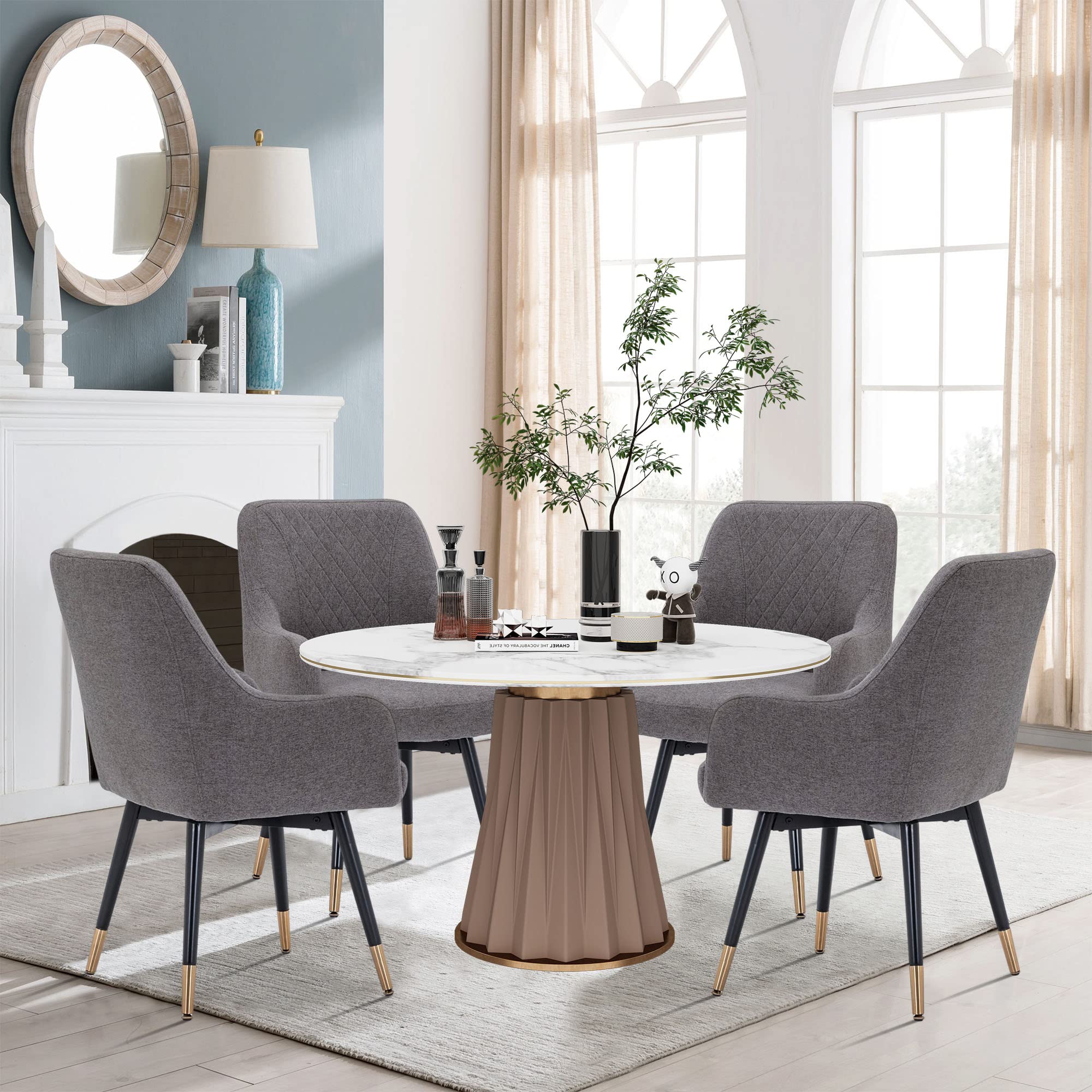 Yongchuang Swivel Upholstered Dining Chairs with Arms, Set of 2 - Modern Accent Chairs for Kitchen, Dining Room & Living Room - Comfortable Gray Armchairs for Home Decor, Entertaining & Relaxation