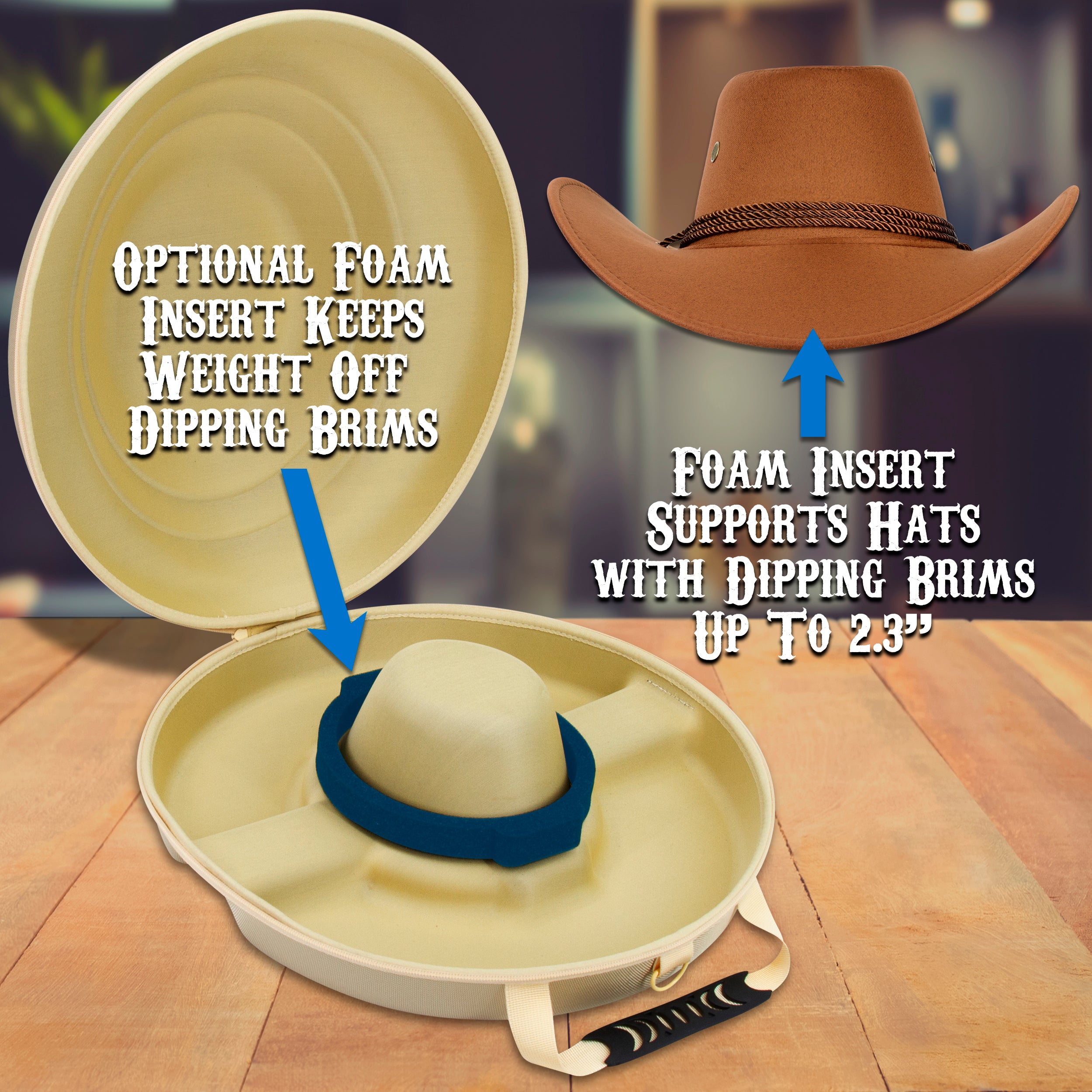 CASEMATIX Cowboy Hat Storage Box - Hard Shell Hat Case for Brims Up To 4.75