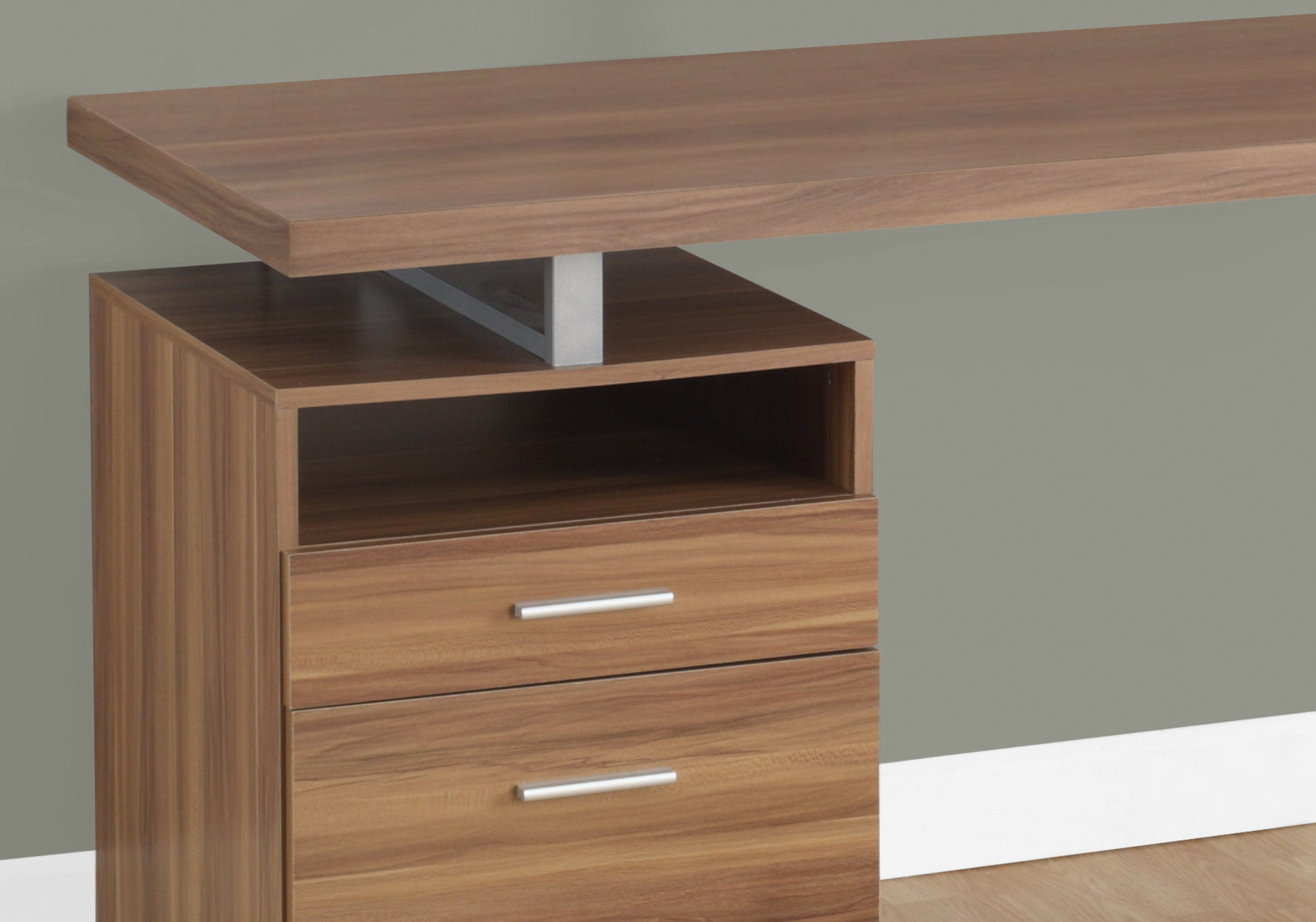60L Office Series Walnut & Silver Metal Storage Cabinet – Perfect for Home Office, Living Room, and Workspace Organization