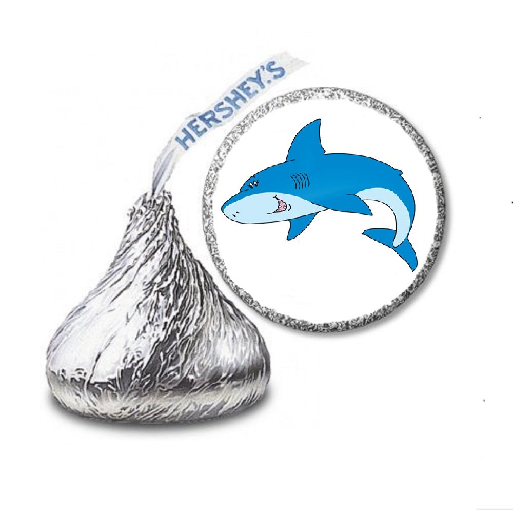 JS&B Enterprises 216 Shark Labels/Stickers for Hershey's Kisses Candies - Fun Party Favors, Baby Shower Decorations, Birthday Supplies & Halloween Treats - Self-Adhesive Candy Wrappers for Chocolate Kisses