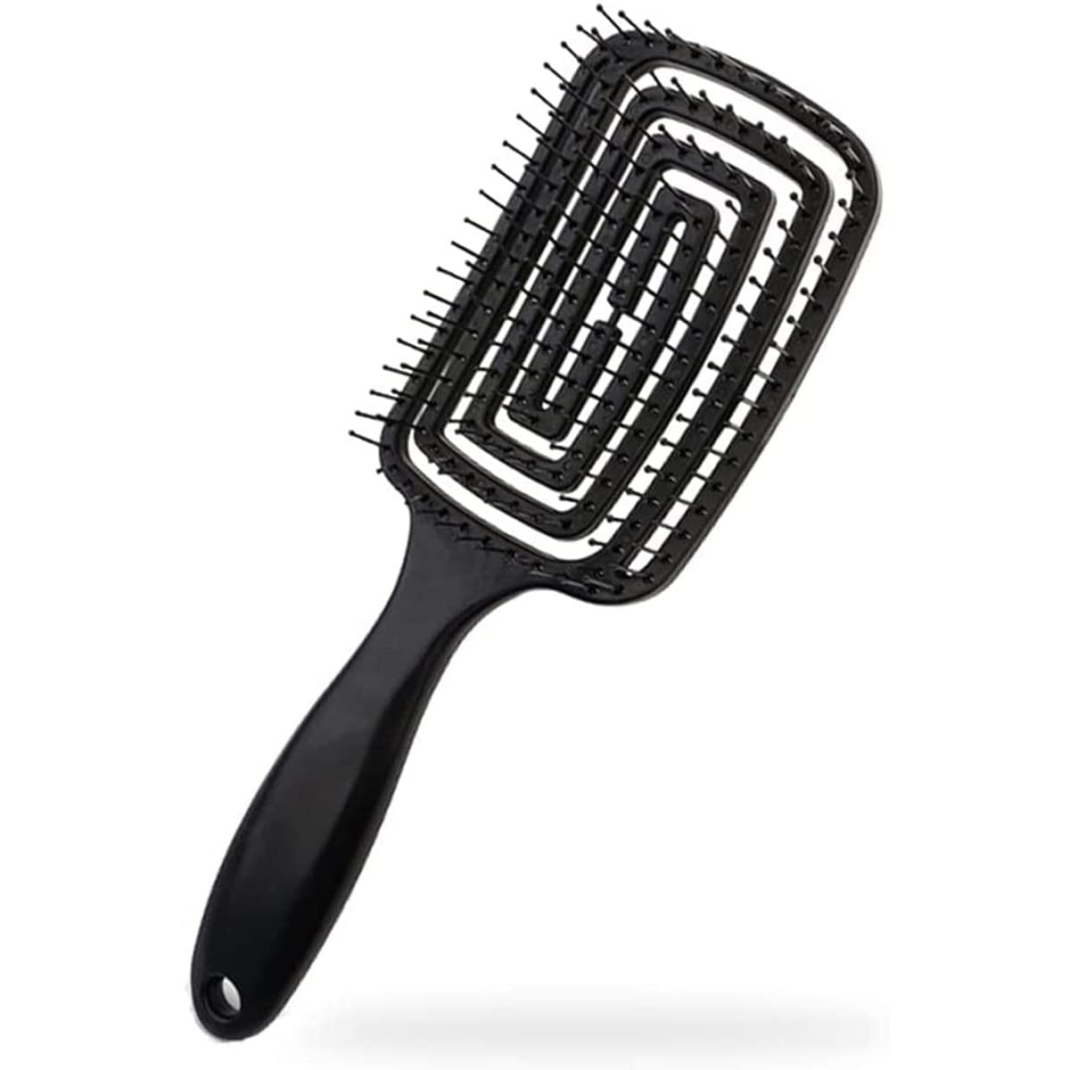 HENIJ Curved Vent Hair Brush for Blow Drying & Styling - Detangling Brush for Short Thick Hair - Professional Salon Quality Hairbrush for Men & Women (Black) - Perfect for Home Use, Travel & Salon Styling