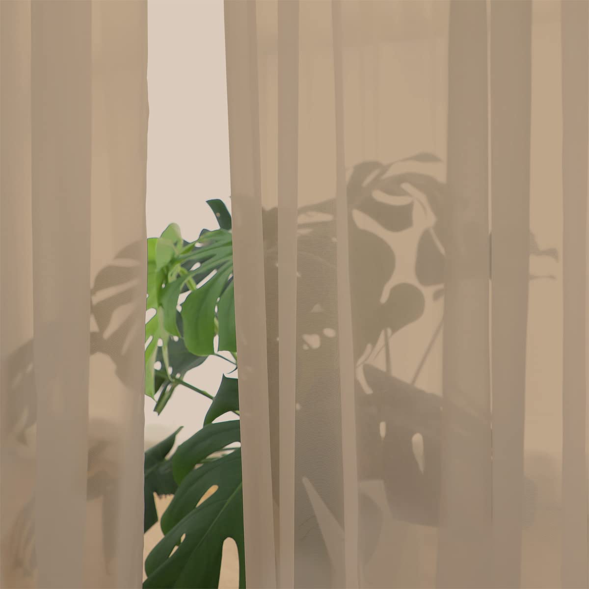 Brown Sheer Curtains 63 Inches Long - 2 Panels Rod Pocket Voile Semi-Sheer Window Drapes for Kitchen, Bedroom & Living Room - Light Filtering Privacy Curtains (52