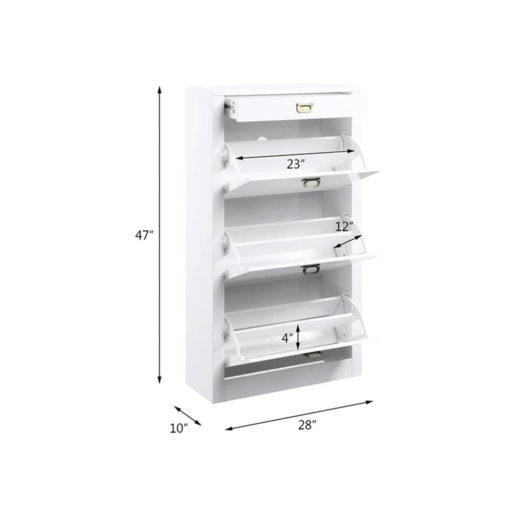 Acme Pagan White High Gloss Wooden Shoe Cabinet with Drawer - Perfect for Entryway, Hallway & Closet Organization