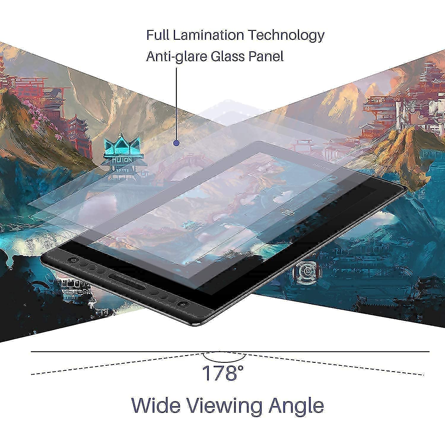 HUION KAMVAS Pro 16 Drawing Tablet with Screen - 15.6 Inch Graphic Monitor with Full Laminated Anti-Glare Glass, 6 Customizable Shortcut Keys & Adjustable Stand - Digital Art Tablet for Artists, Designers, Illustrators - Perfect for Digital Painting, Animation, Photo Editing on Windows/Mac/Linux