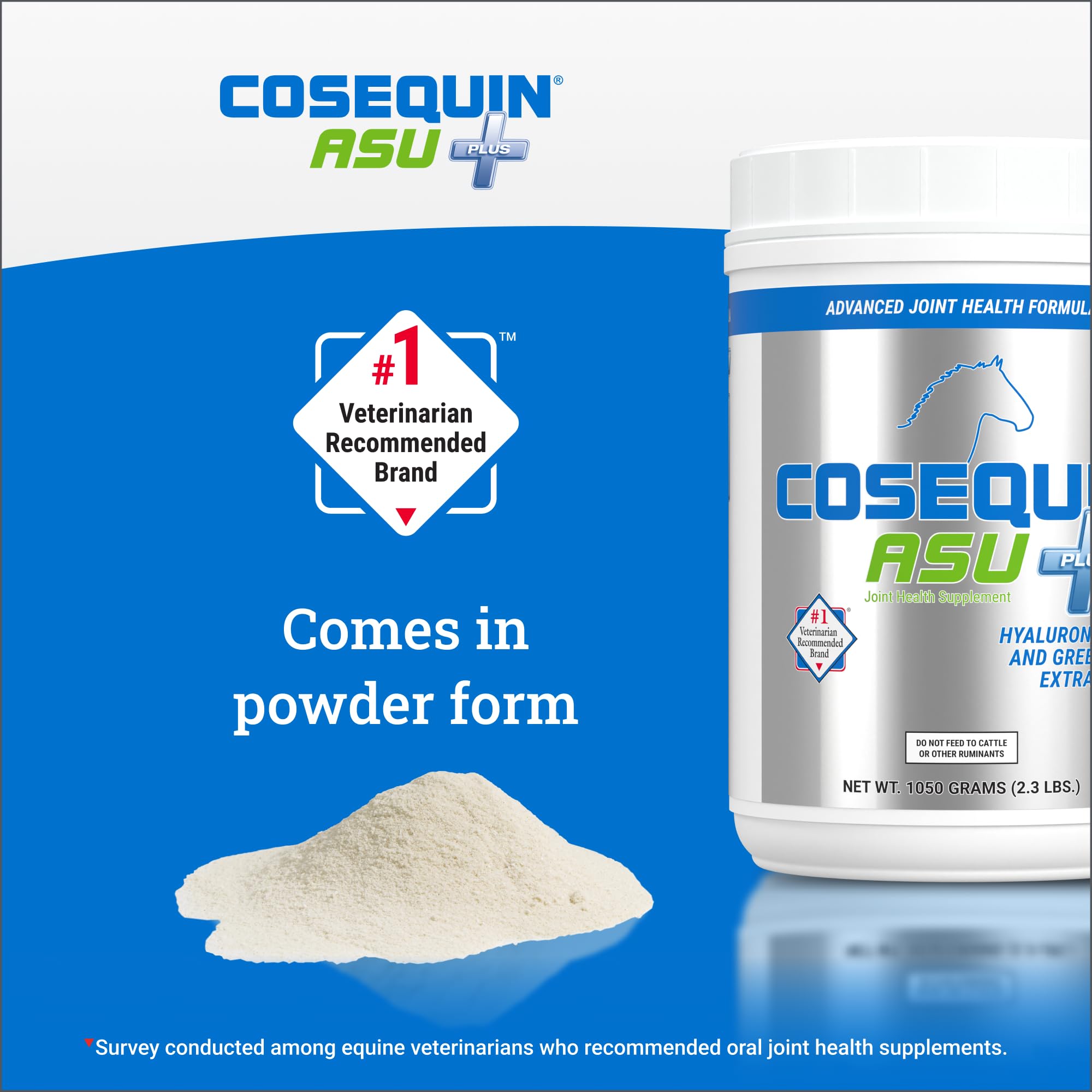 Nutramax Cosequin ASU Joint Health Supplement for Horses - Powder with Glucosamine, Chondroitin, MSM, ASU, Green Tea Extract & Hyaluronic Acid, 1050g | Supports Mobility & Comfort for Active & Senior Horses | Ideal for Training, Competition & Daily Joint Care