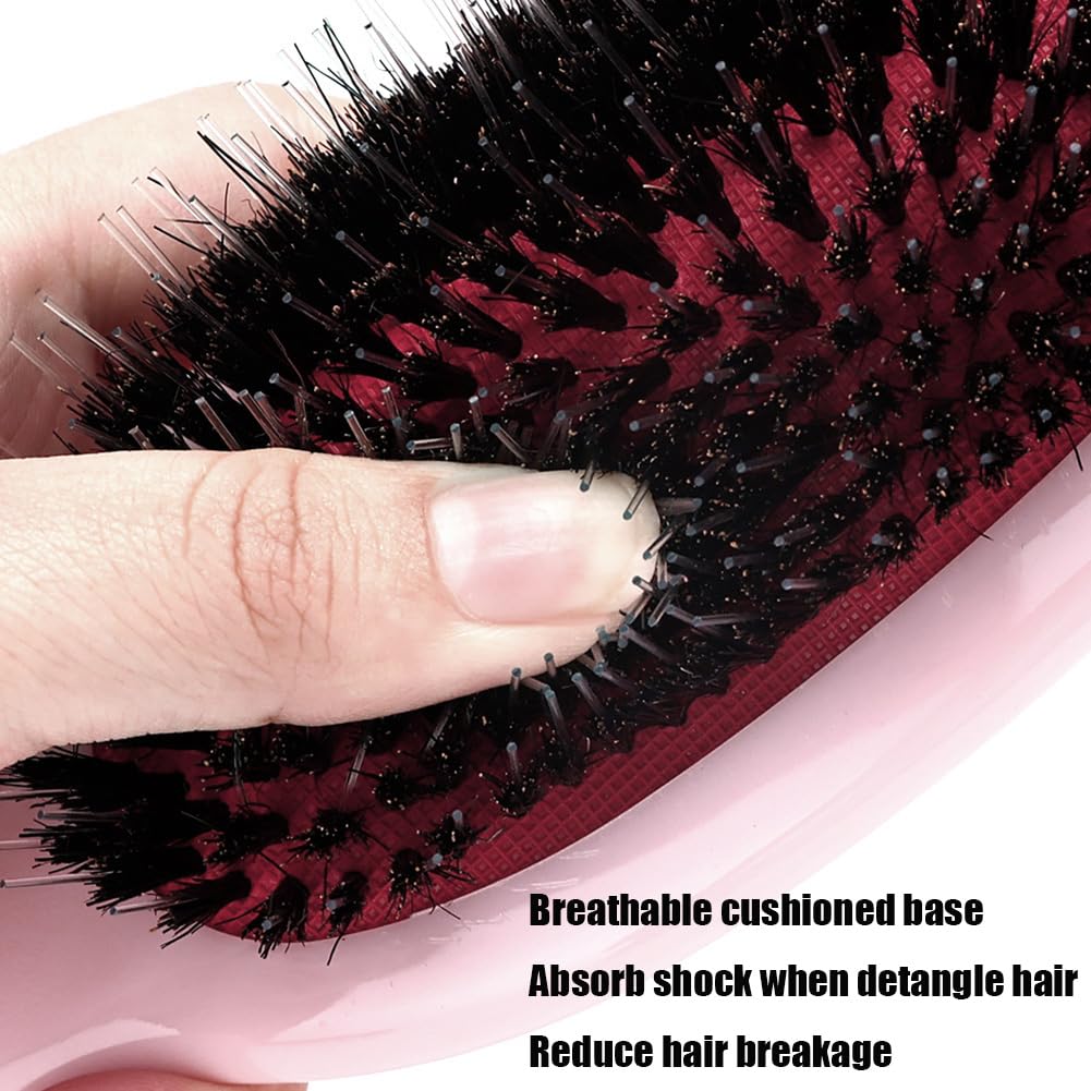 Boar Bristle Hair Brush for Curly, Fine & Straight Hair - Anti-Frizz Detangling Brush for Women & Men - Reduces Hair Breakage & Pulling - Perfect for Daily Styling & Salon Use