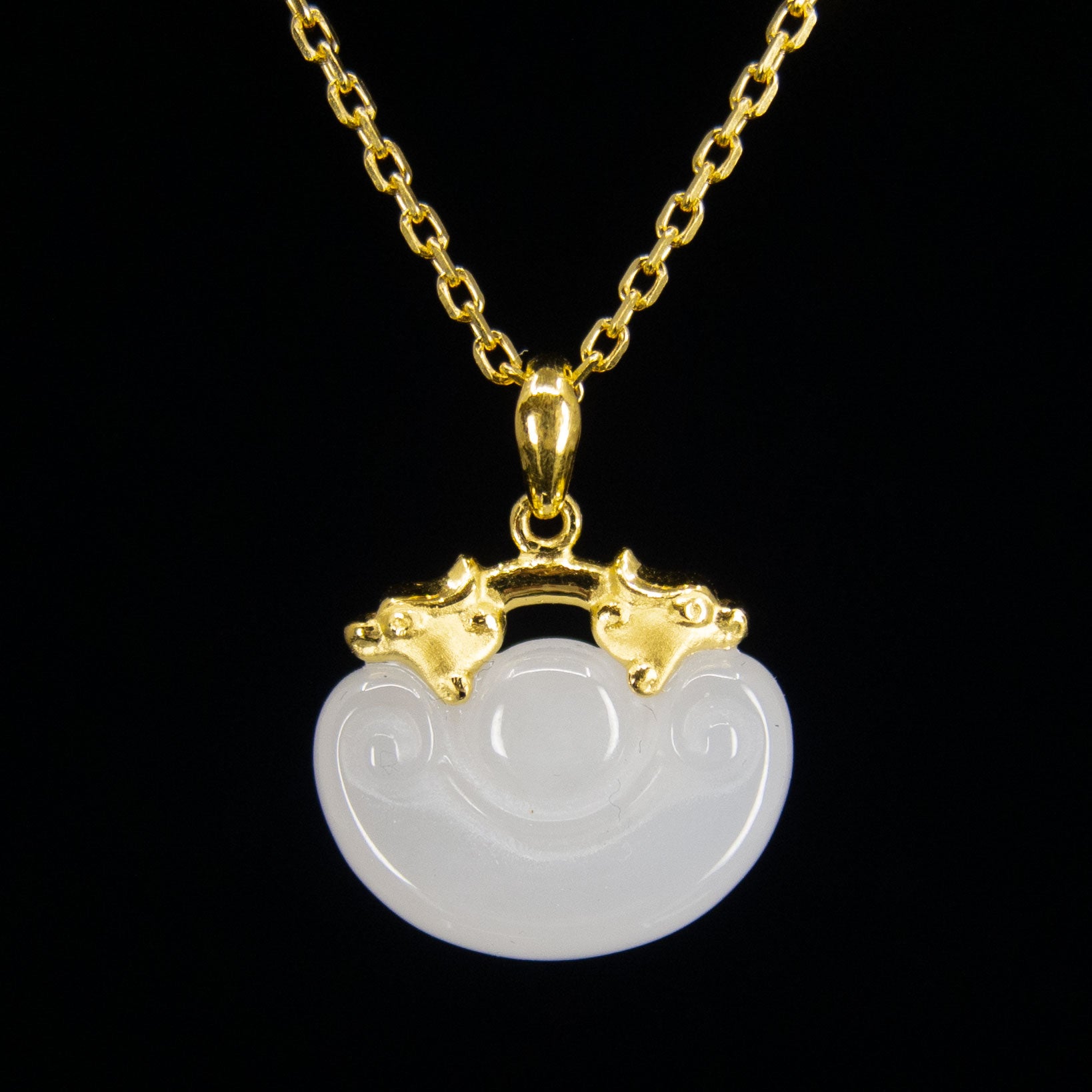 24K Gold Nephrite Auspicious Beast Pendant - Chinese Jade Lucky Animal Charm Necklace for Protection & Good Fortune | Perfect Gift for Birthday, Anniversary & Spiritual Jewelry Collection