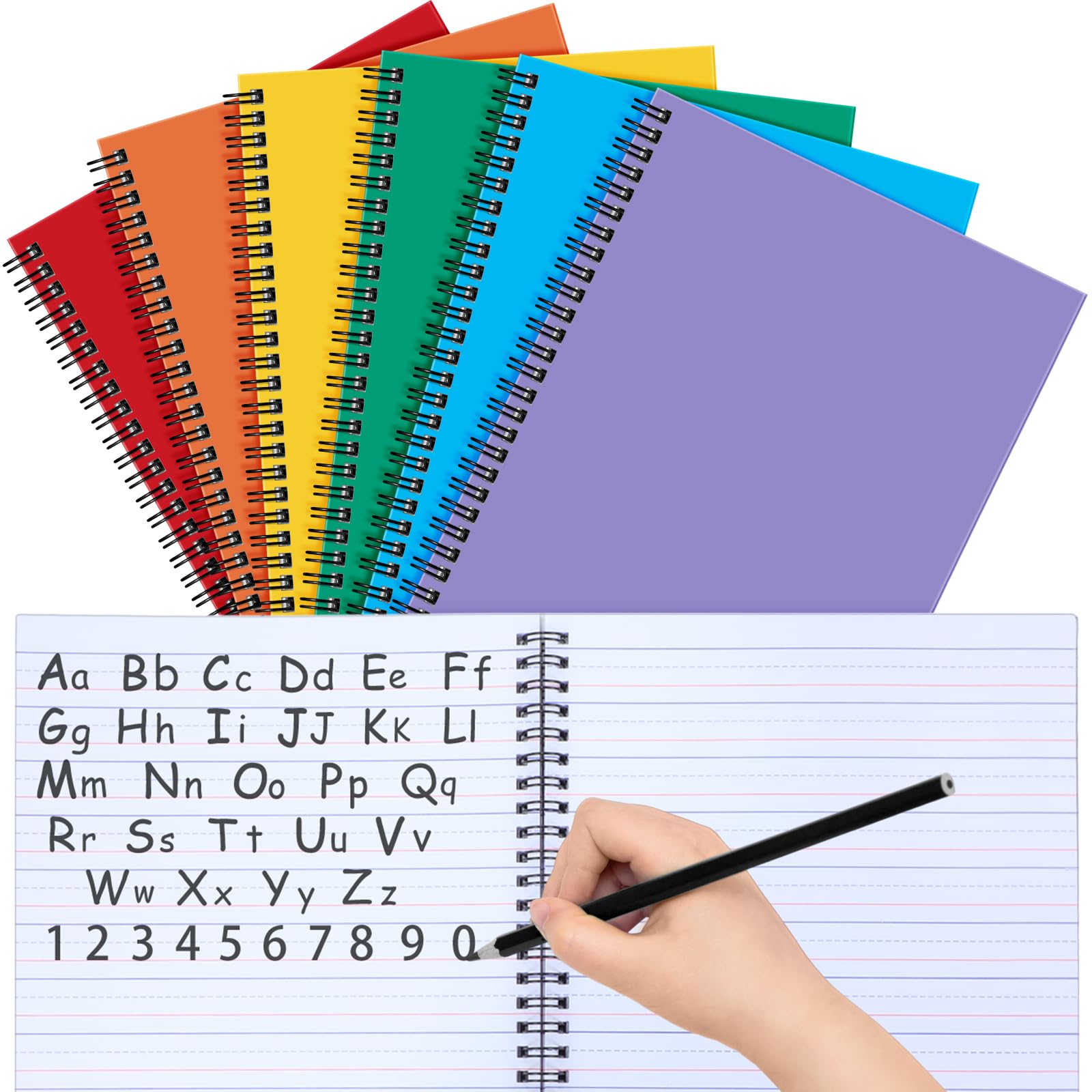 6-Pack Primary Composition Notebooks for Kids - Wide Ruled Spiral Writing Workbook with 100 Sheets (9.8
