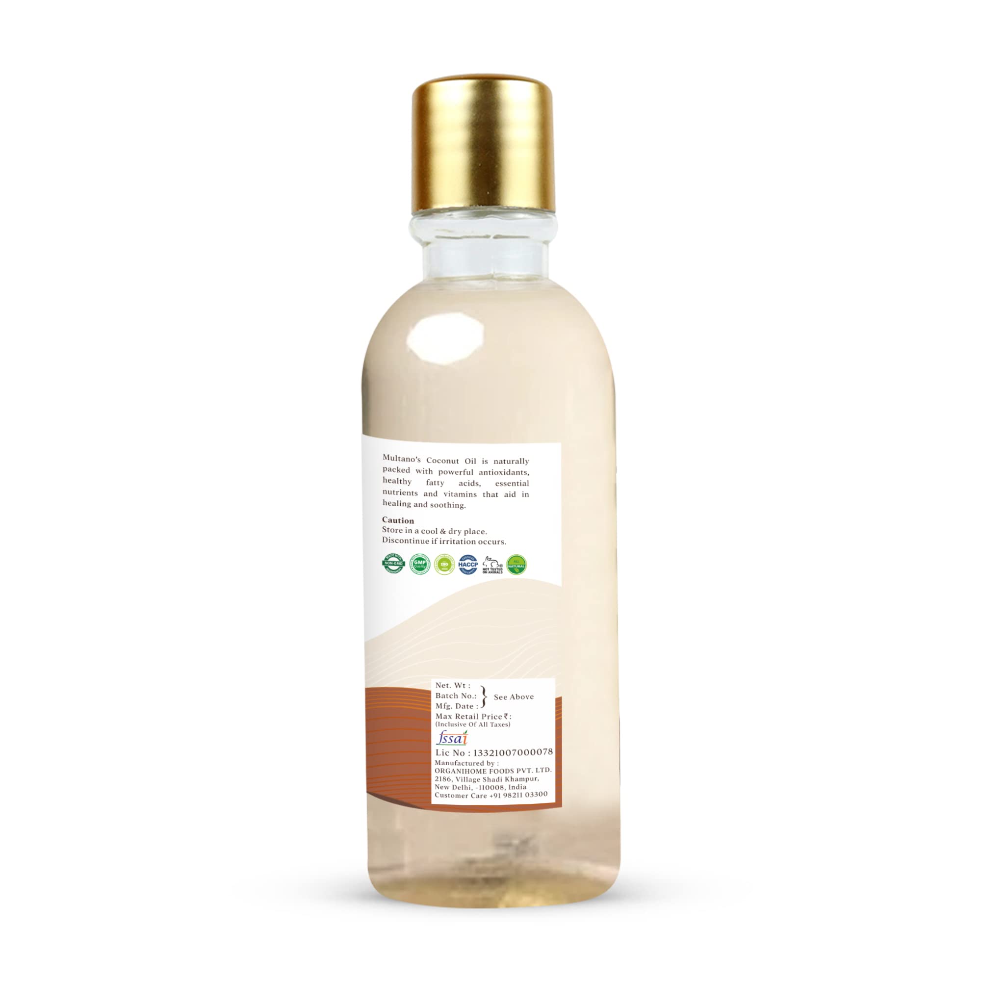 Multano Pro Cold Pressed Virgin Coconut Oil - 100% Pure Organic Unrefined Extra Virgin Coconut Oil for Cooking, Skin & Hair Care, Oil Pulling | Natural Edible Oil for Healthy Recipes, Beauty Treatments & Ayurvedic Practices (100ml)
