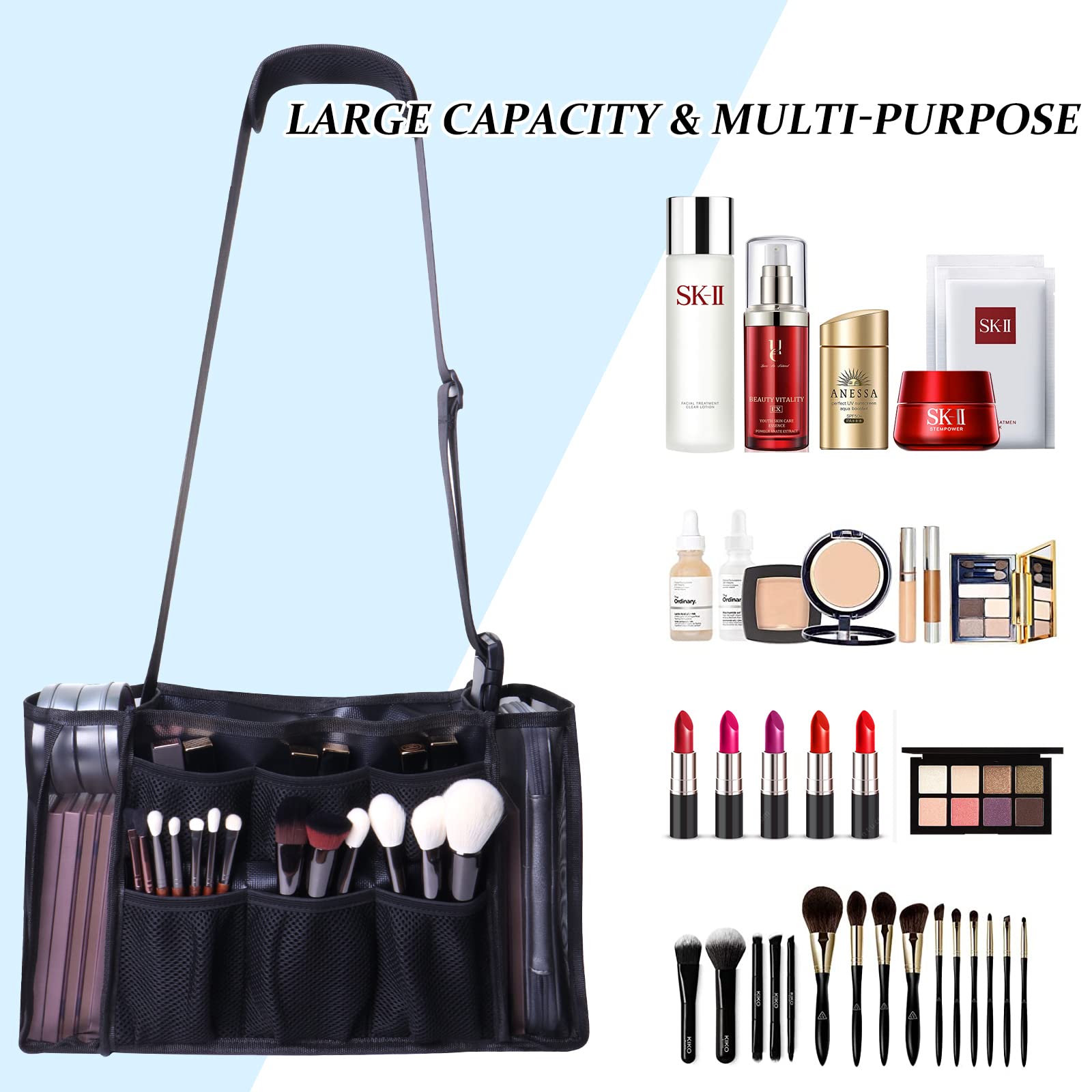 **MOND'SUB Large Professional Makeup Bag for Women - Waterproof Cosmetic Organizer with Shoulder Strap, Makeup Brush Storage Holder - Perfect for MUA, Freelancers & Beginners (Ideal for Travel, Salon & Professional Use)**