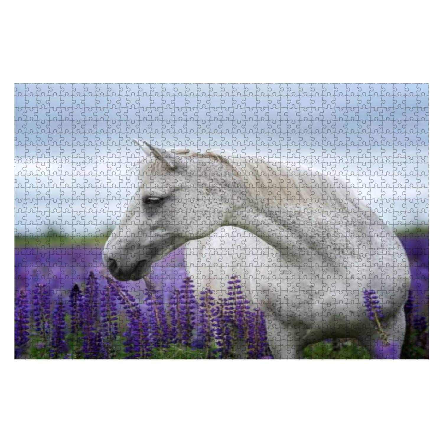 1000 Piece Wooden Jigsaw Puzzle - Purebred Arabian Horse Portrait on Lupine Flowers Background | Educational Puzzle for Adults & Kids | Stress Relief Game | Perfect for Family Bonding, Classroom Activities & Home Decor