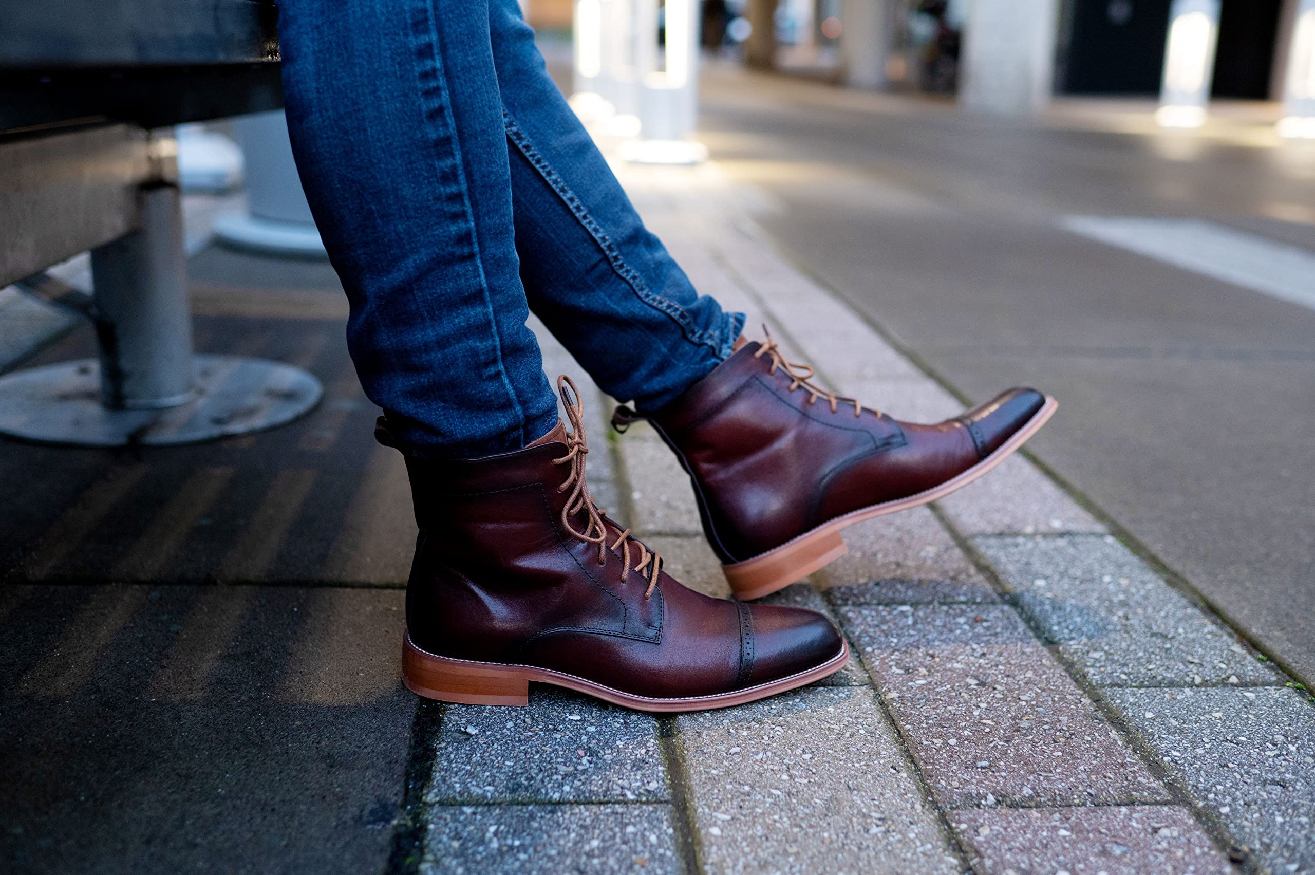 Stylish Men's Oxford Dress Boots for Business & Formal Events - Lace-Up Leather Shoes with Studded Wood & Rubber Outsole - Perfect for Office, Weddings & Professional Occasions