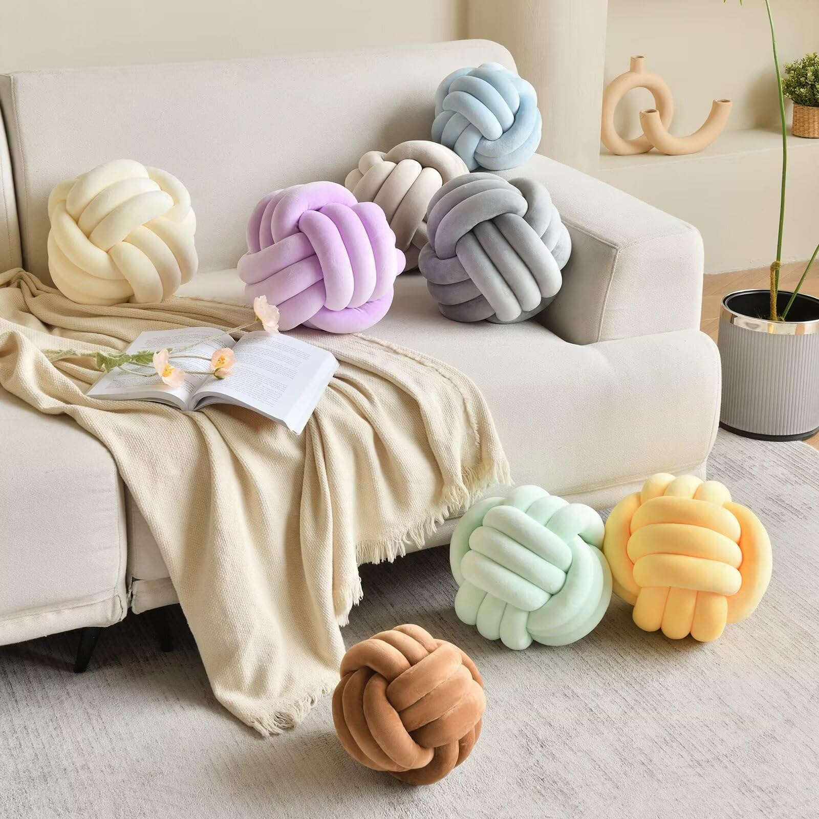 Velvet Knotted Throw Pillow - 8 Inch Round Decorative Cushion for Sofa, Chair, Bed & Home Decor (Coffee) | Perfect for Living Room, Bedroom & Cozy Spaces