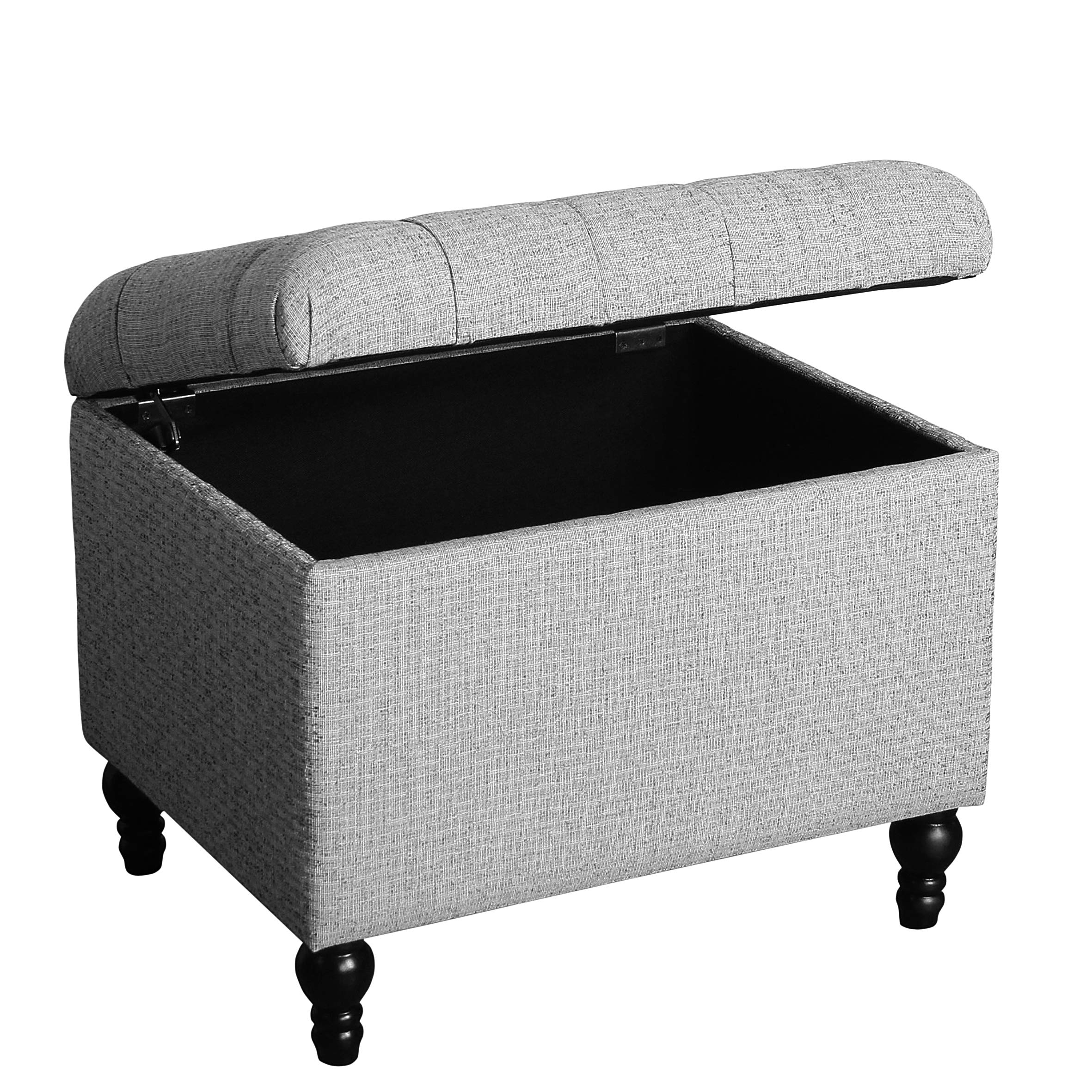 HomePop Upholstered Button Tufted Storage Ottoman with Hinged Lid - Gray Woven Medium Size for Living Room & Bedroom | Decorative Home Furniture | Perfect for Extra Seating, Blanket Storage & Footrest
