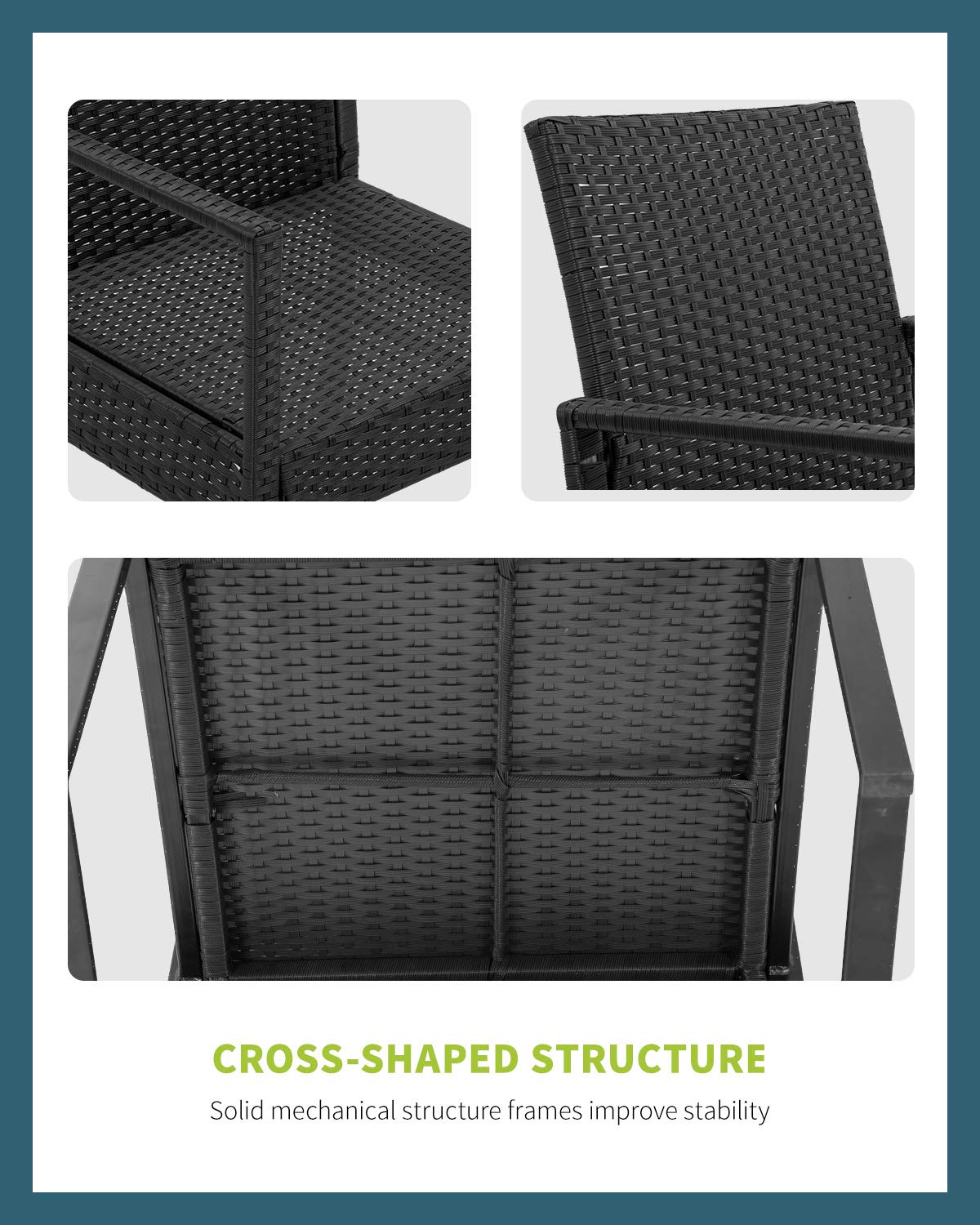 3-Piece Black Wicker Patio Set - Outdoor Rattan Bistro Furniture for Yard, Lawn, Balcony, Poolside & Backyard | Perfect for Relaxing, Dining & Entertaining