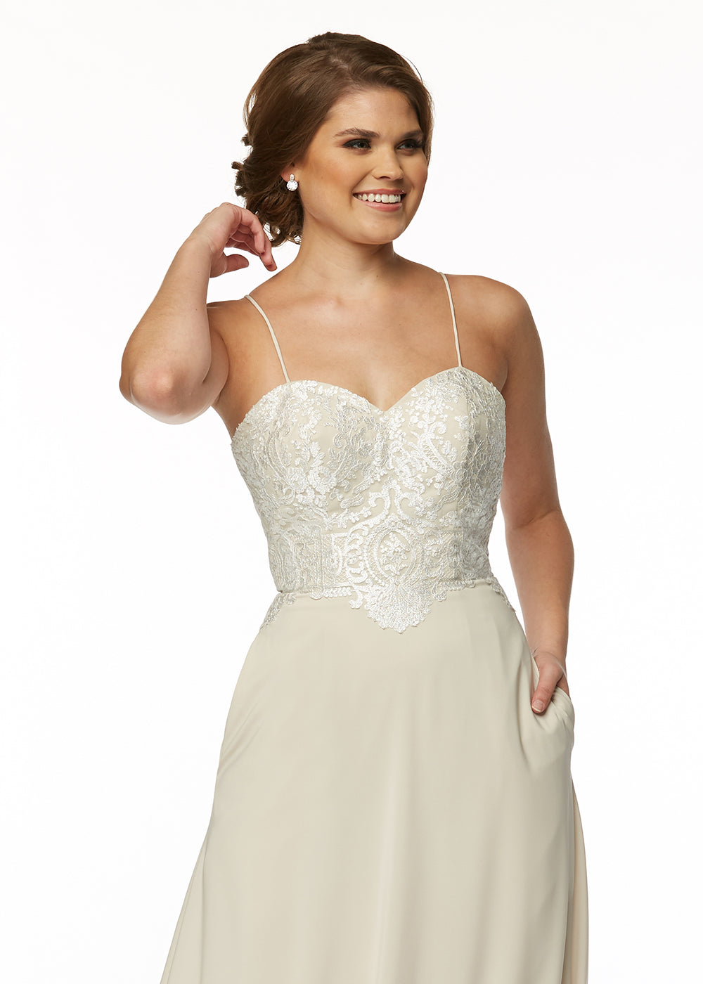 Elegant 80102 Stretch Chiffon A-Line Bridesmaid Dress with Lace Bodice - Perfect for Weddings, Formal Events & Special Occasions