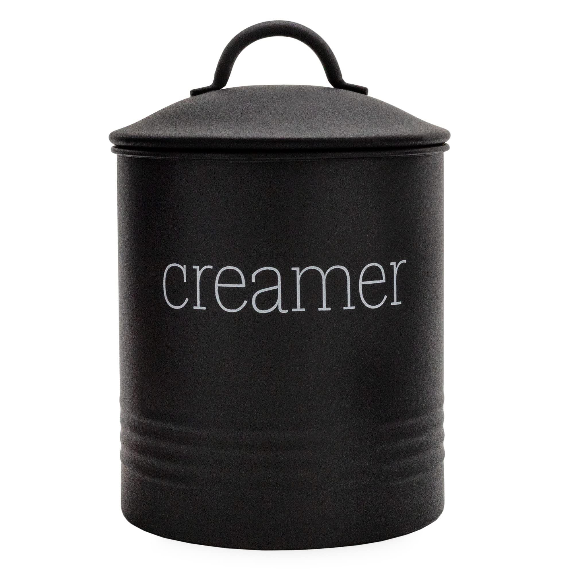 AuldHome Farmhouse Style Metal Creamer Canister - Black Coffee Storage Container for Kitchen Countertop | Perfect for Coffee, Tea, Sugar & Dry Food Organization