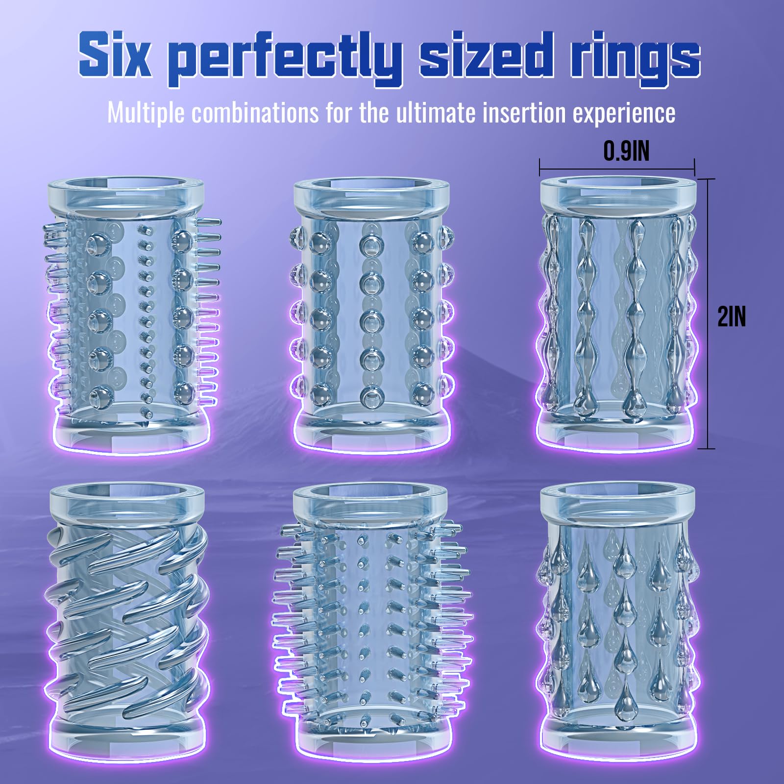 Premium Elastic Cock Rings for Men - 6 Textured Reusable Penis Rings to Enhance Erection & Last Longer | Adult Sex Toys for Couples & Solo Play | Perfect for Extended Pleasure & Intimate Moments