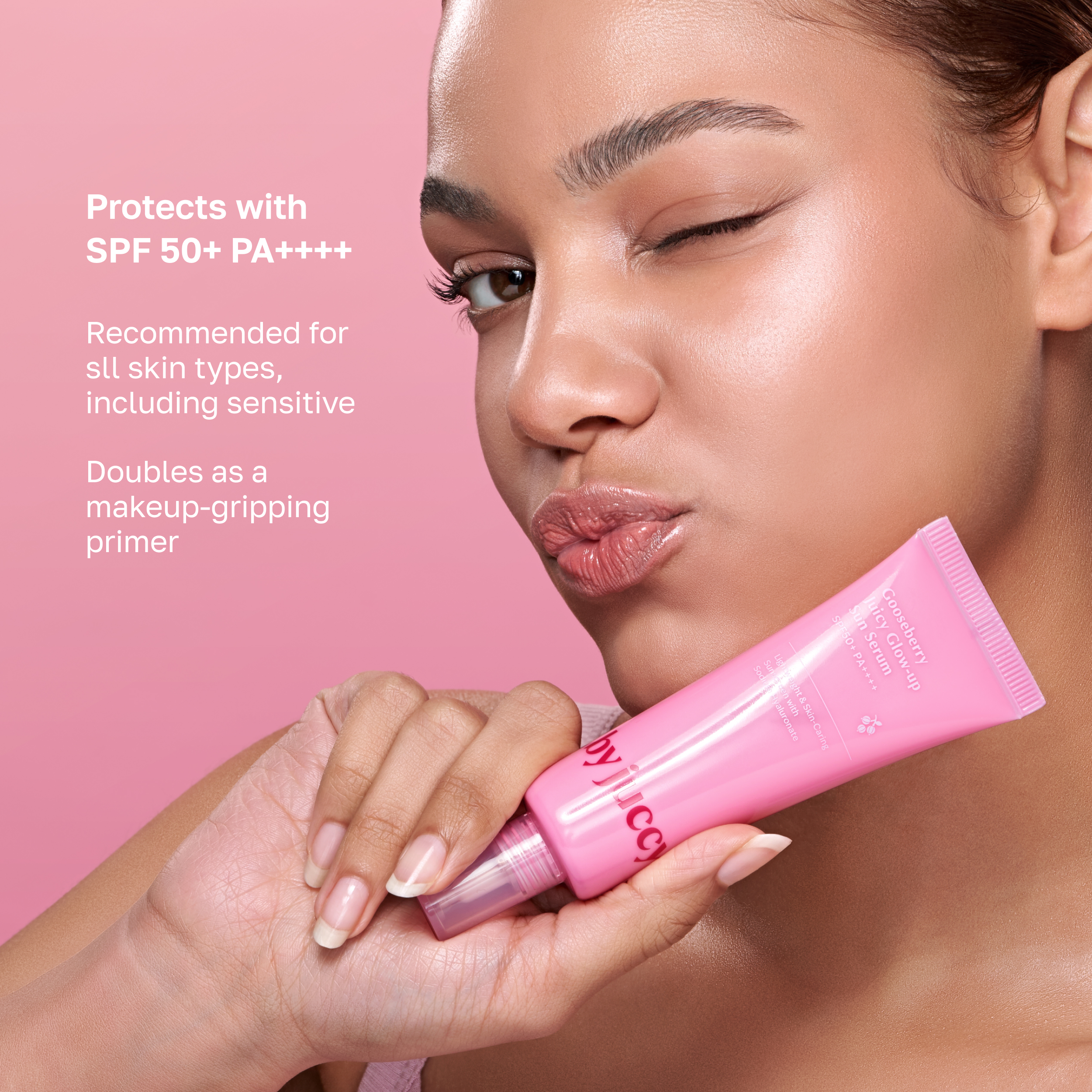 Juccy Gooseberry Juicy Glow Up Sun Serum SPF50+ PA++++ 50ml - Brightening & Hydrating Facial Sunscreen for Daily UV Protection - Perfect for Beach, Outdoor Activities & Everyday Use