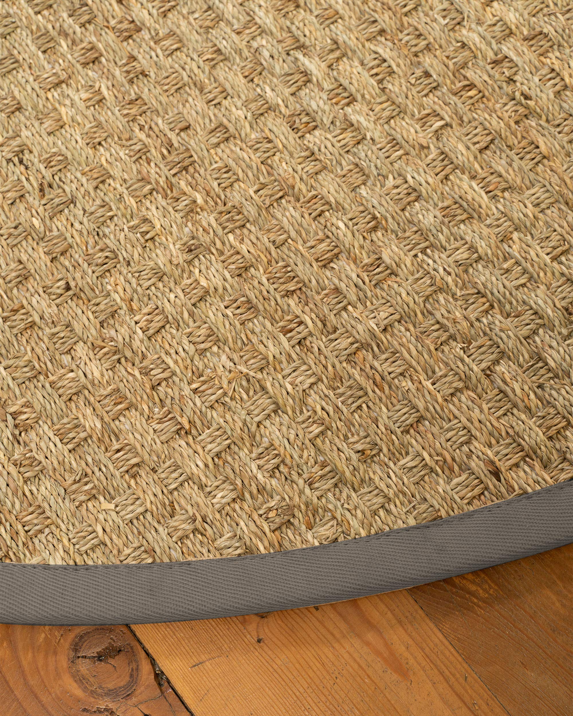 100% Natural Fiber Handmade Basketweave Seagrass Rug - 5' x 8' Oval with Stone Border | Eco-Friendly Floor Mat for Living Room, Bedroom & Boho Decor