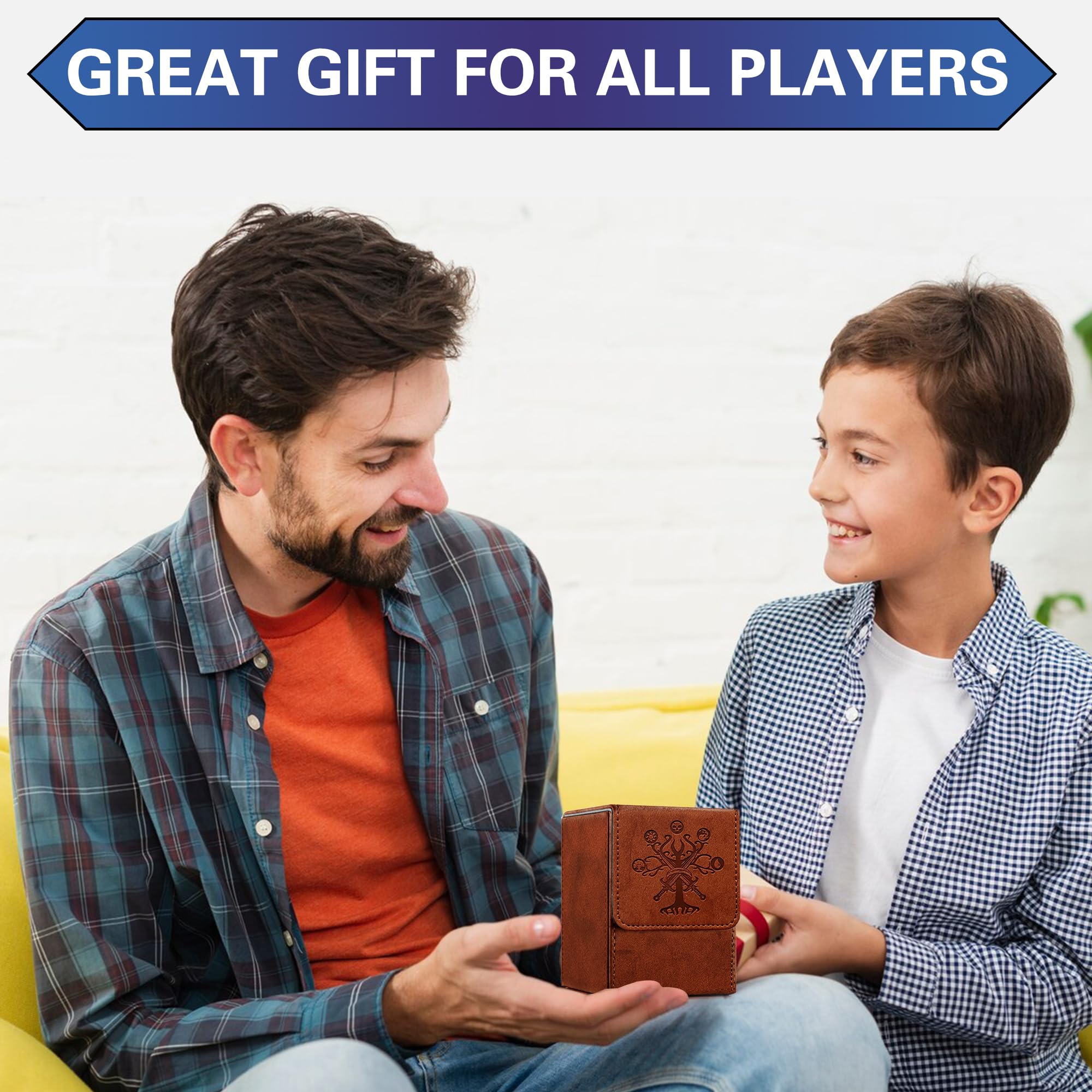 Premium MTG Card Deck Box - Holds 100+ Single Sleeved Cards | Durable PU Leather with Strong Magnet Closure | Perfect for Commander, TCG, MTG Card Storage & Organization (Brick Red, Tree Design) - Great for Game Nights, Travel & Collectible Card Protection
