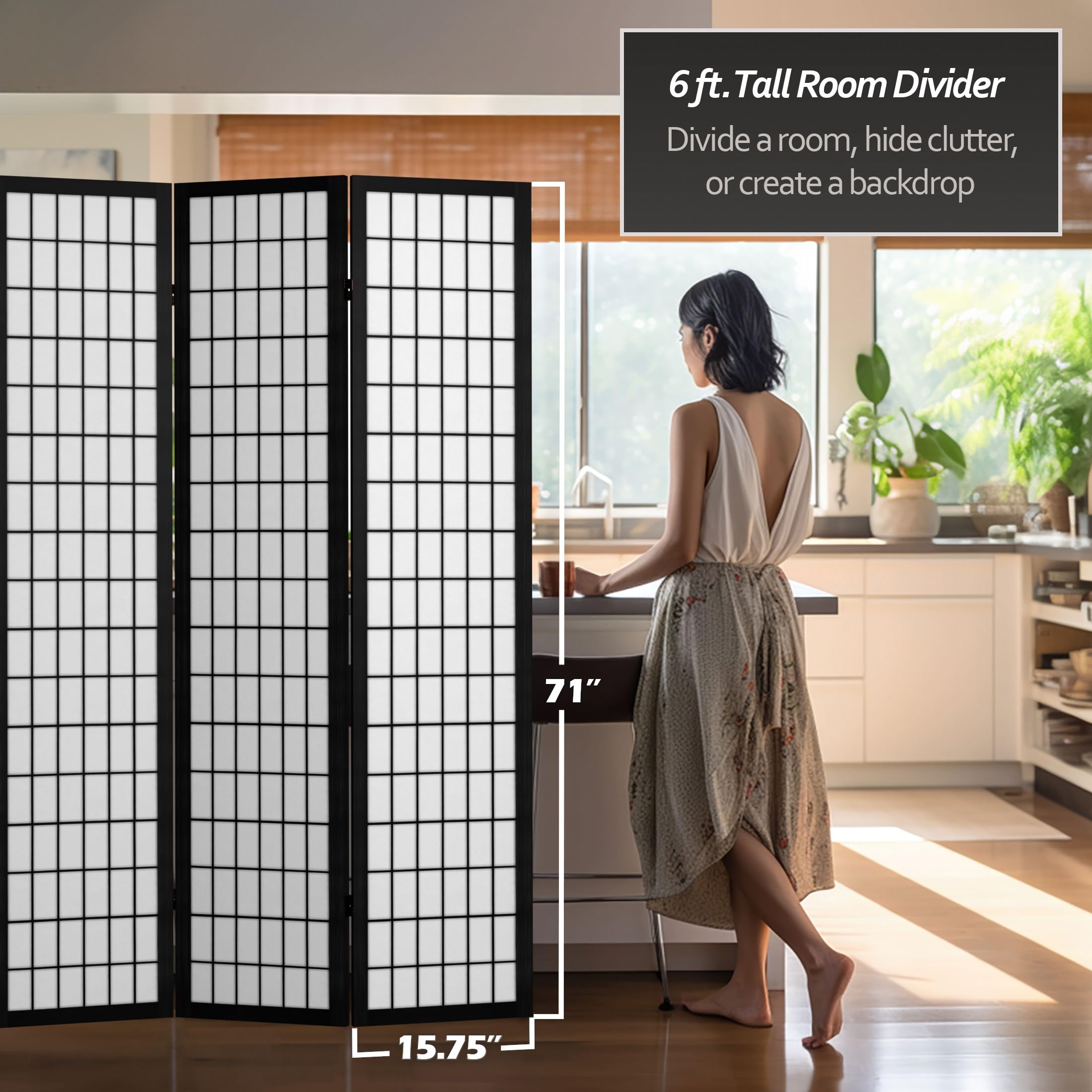 6 ft Tall Red Lantern Canvas Window Pane Black Room Divider - 3 Panel Folding Screen for Home, Office & Event Decor | Privacy Partition, Indoor/Outdoor Use