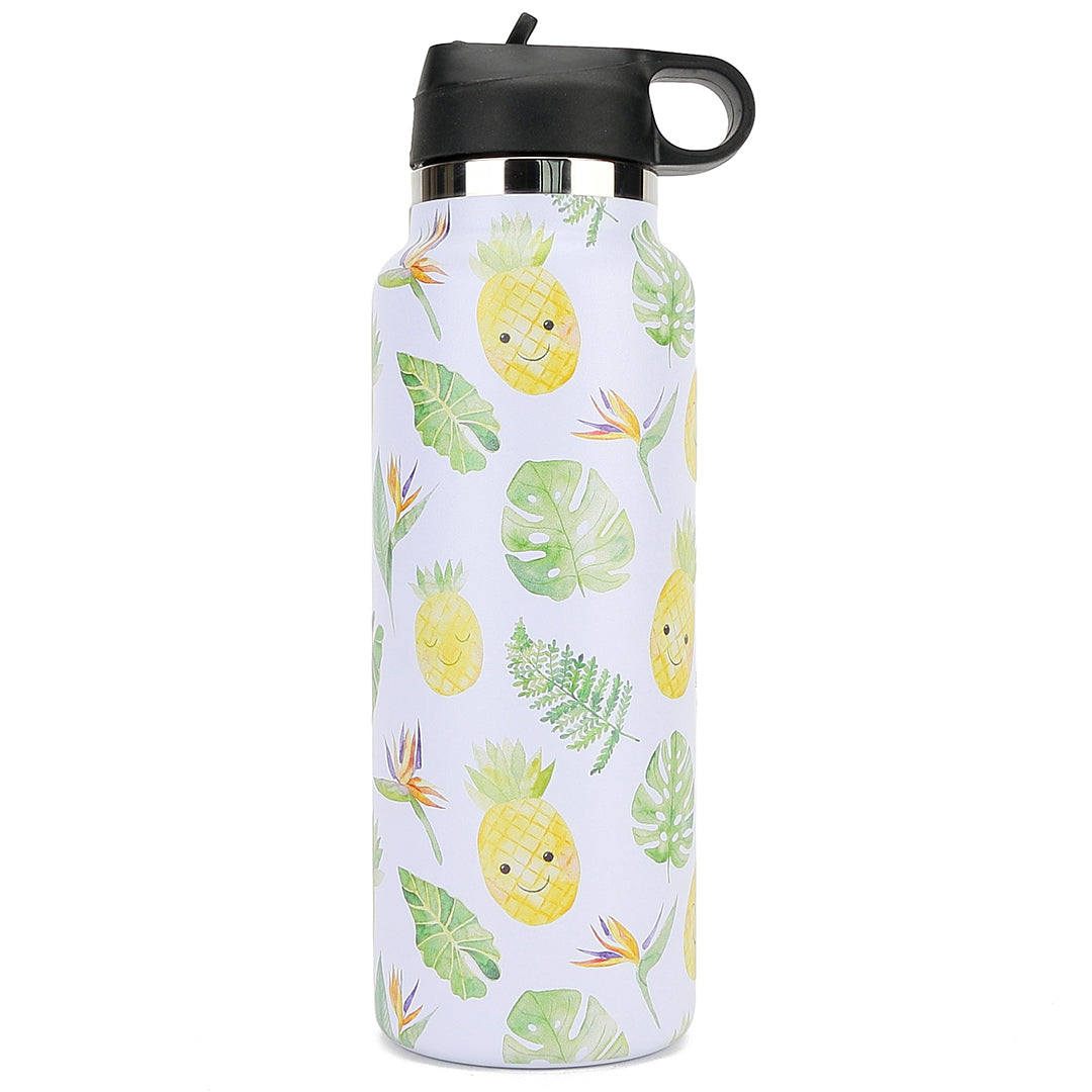 40oz Insulated Stainless Steel Water Bottle with Pineapple Monstera Design - Keeps Drinks Cold 24Hrs/Hot 12Hrs - Perfect for Gym, Hiking & Outdoor Activities