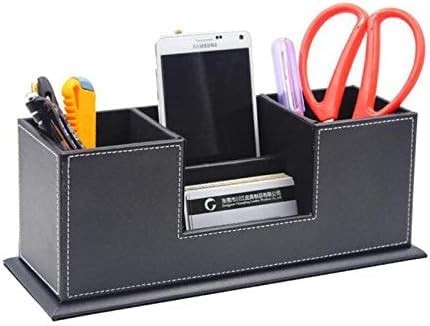 Premium PU Leather Desk Organizer - Stylish Pen & Pencil Holder for Office Supplies, Business Cards, Remote Controls (Black, 11.6