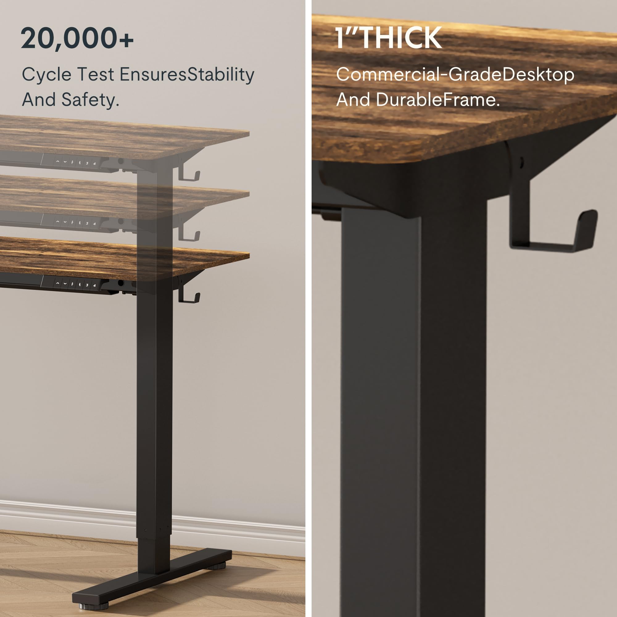 Flexispot Electric Height Adjustable Standing Desk - 48x24 Inches Whole-Piece Desktop, Black Frame with Rustic Finish for Home Office | Ergonomic Sit Stand Workstation for Productivity & Comfort