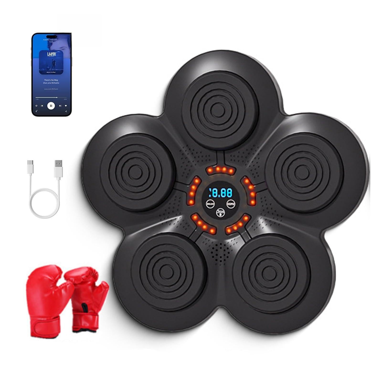 Music Boxing Machine for Adults & Kids - Wall Mounted Punching Bag with Gloves | Boxing Equipment for Home Gym, Fitness Training & Stress Relief