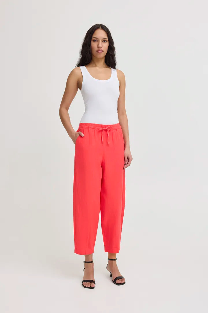 Hanna Crop Barrel Leg Pants for Women - High Waisted Wide Leg Trousers in Geranium Pink | Casual Chic Outfit for Work, Date Night & Street Style Fashion
